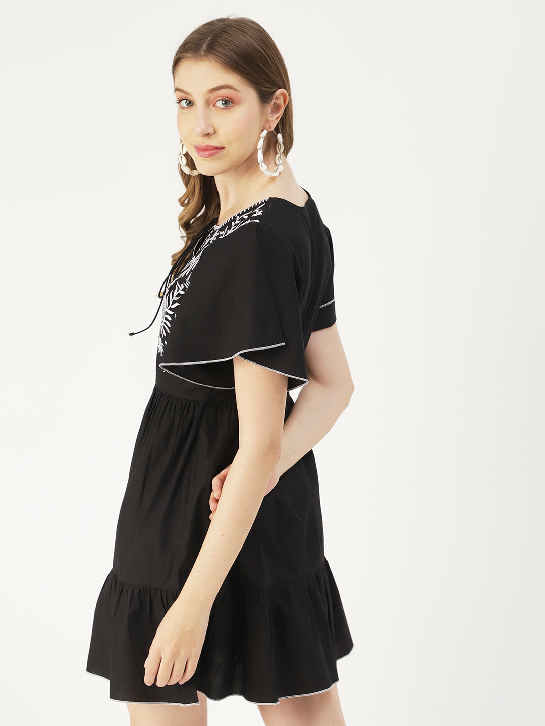 Solid Cotton Dress, Flutter Sleeves