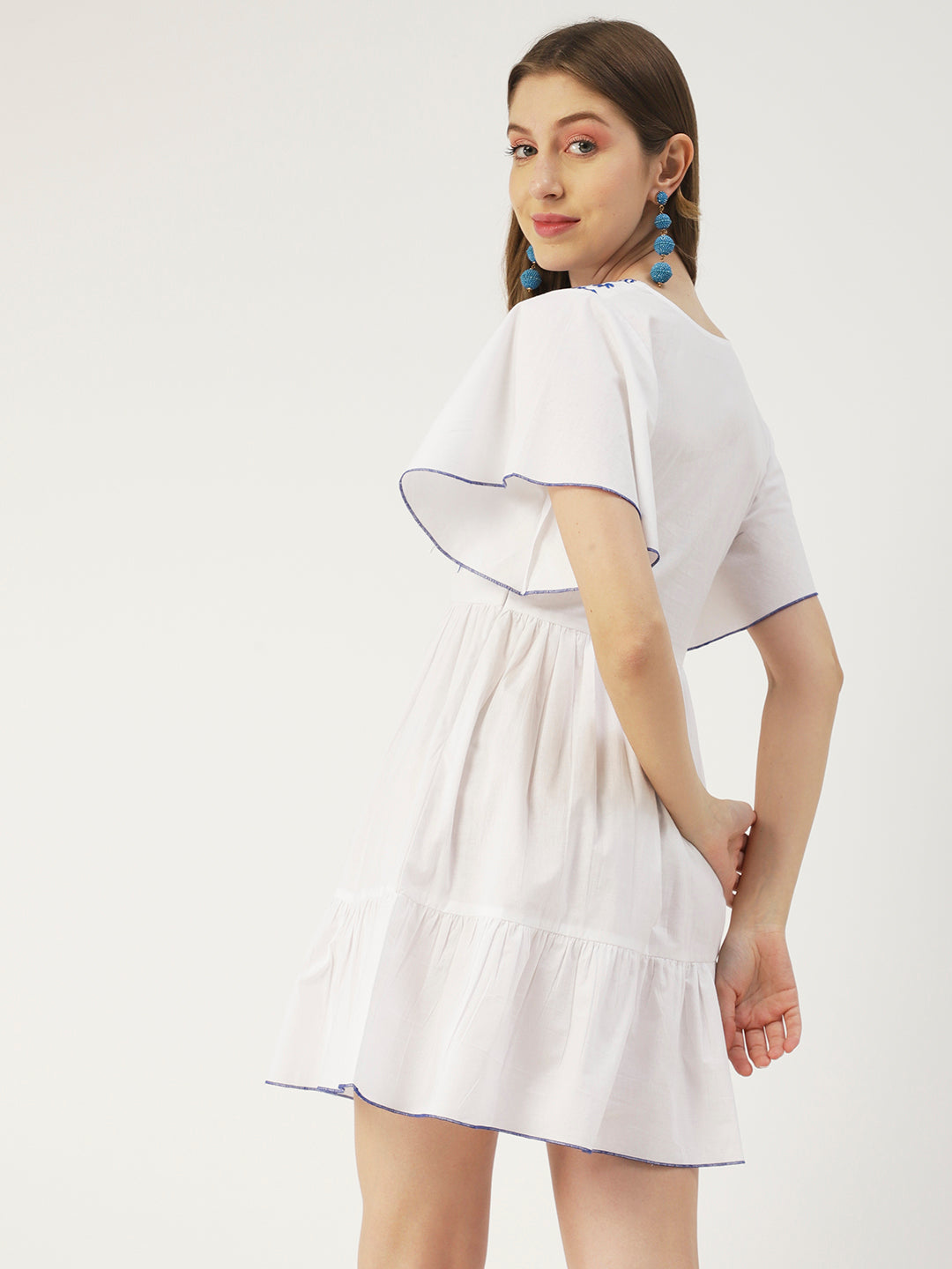 Solid Cotton Dress, Flutter Sleeves