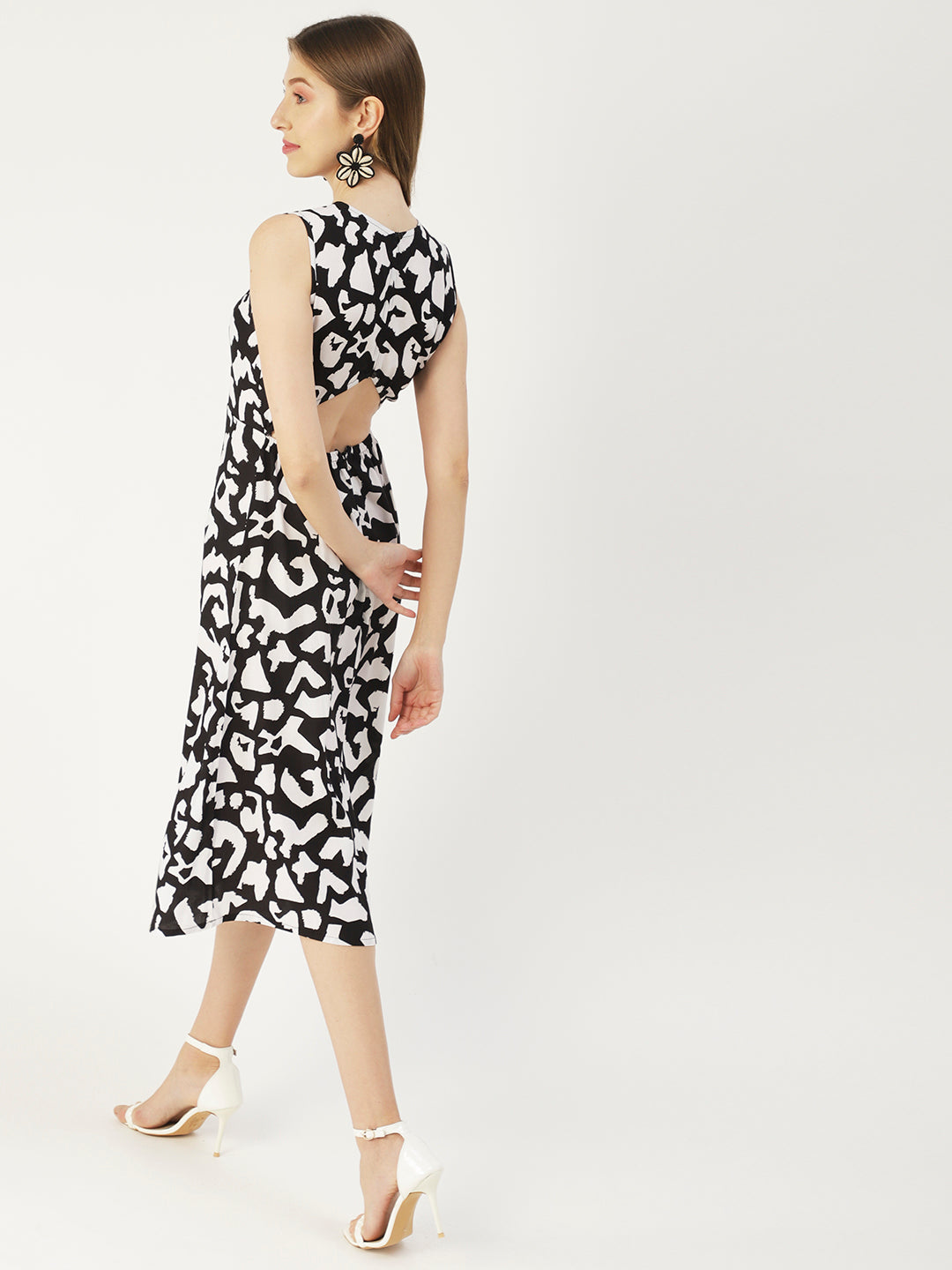 Printed Stylish Back Dress, Front Slit