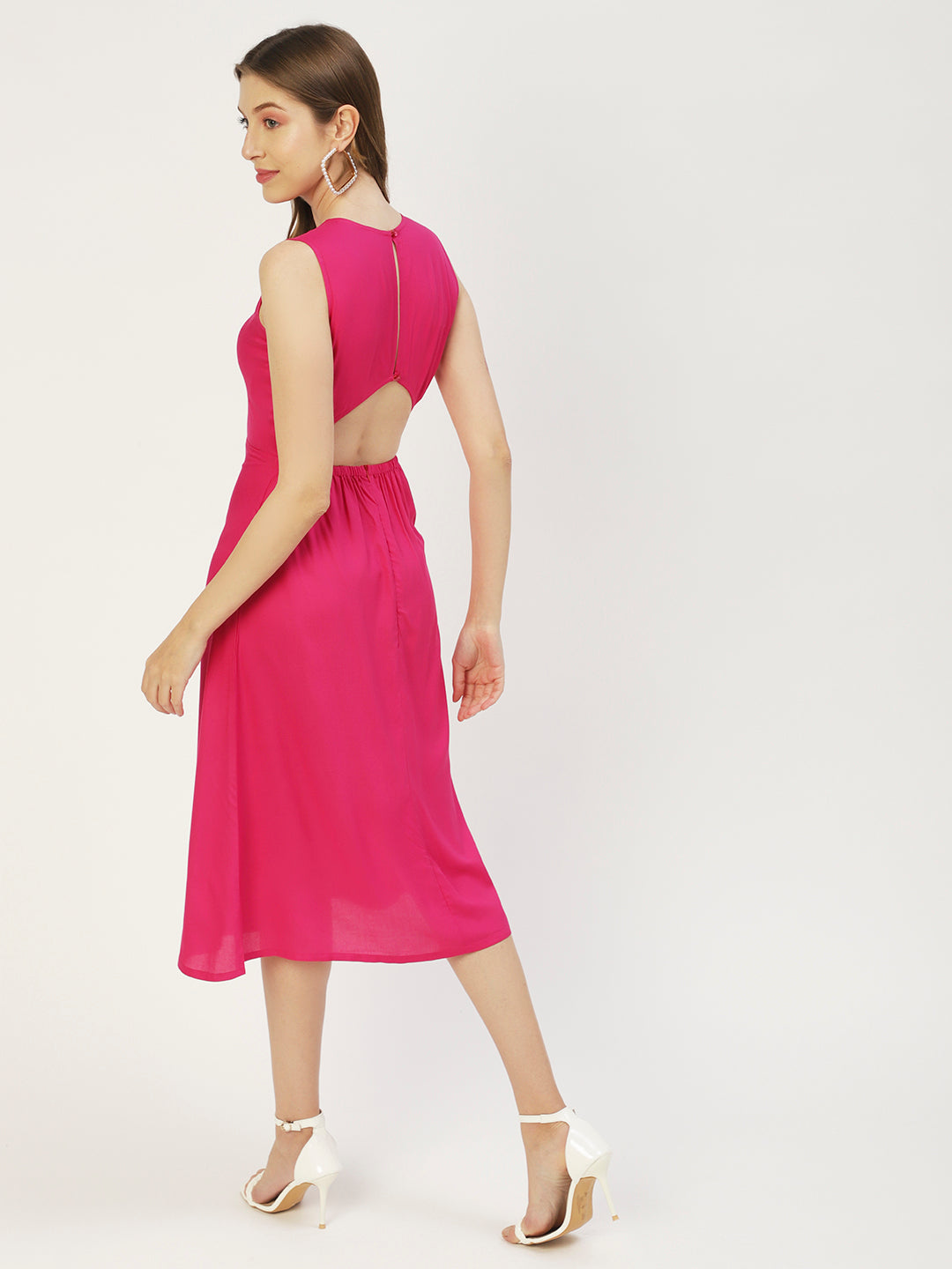 Printed Stylish Back Dress, Front Slit