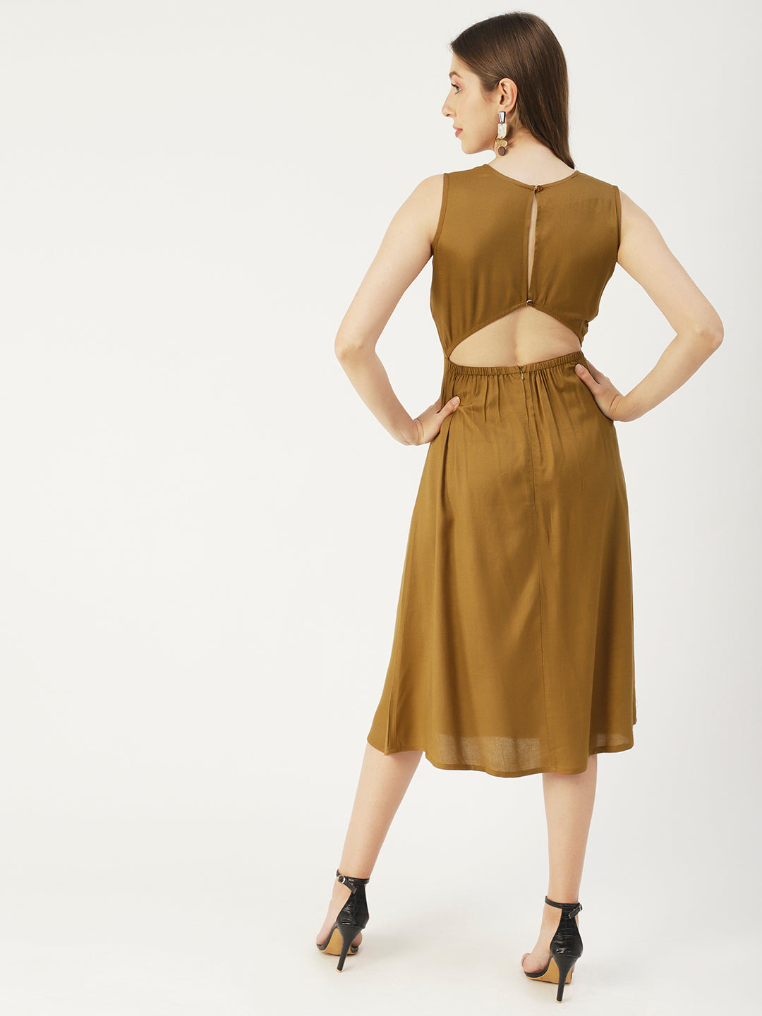 Printed Stylish Back Dress, Front Slit