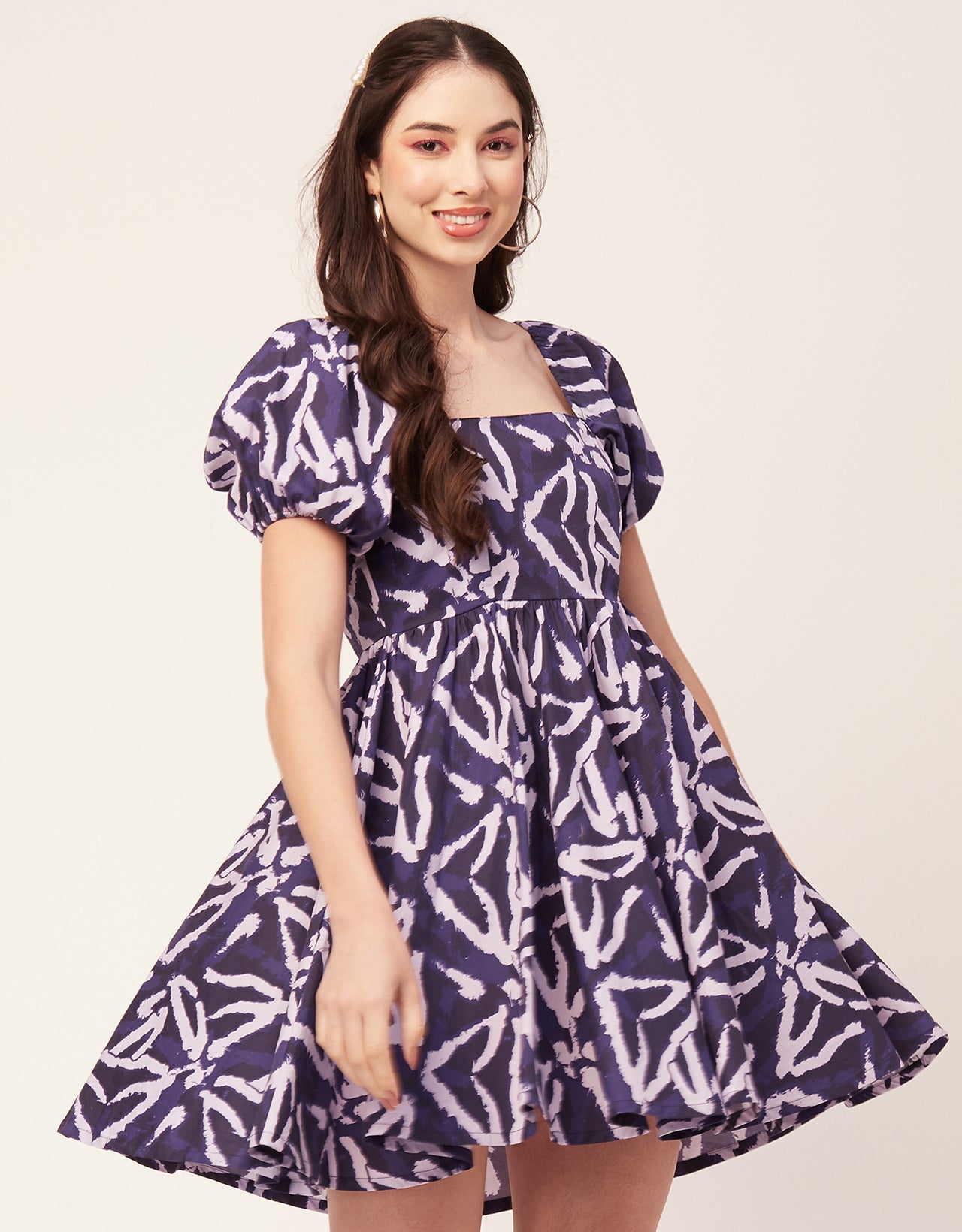 Printed Flared Mini Dress, Square