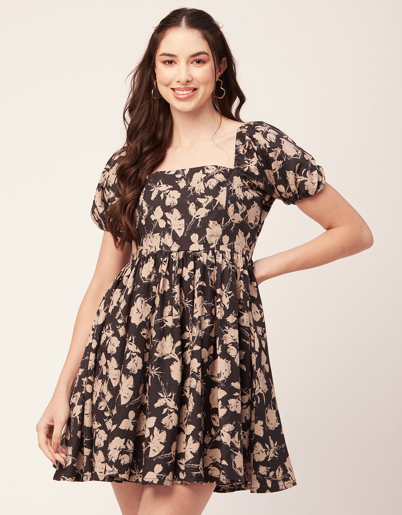 Printed Flared Mini Dress, Square