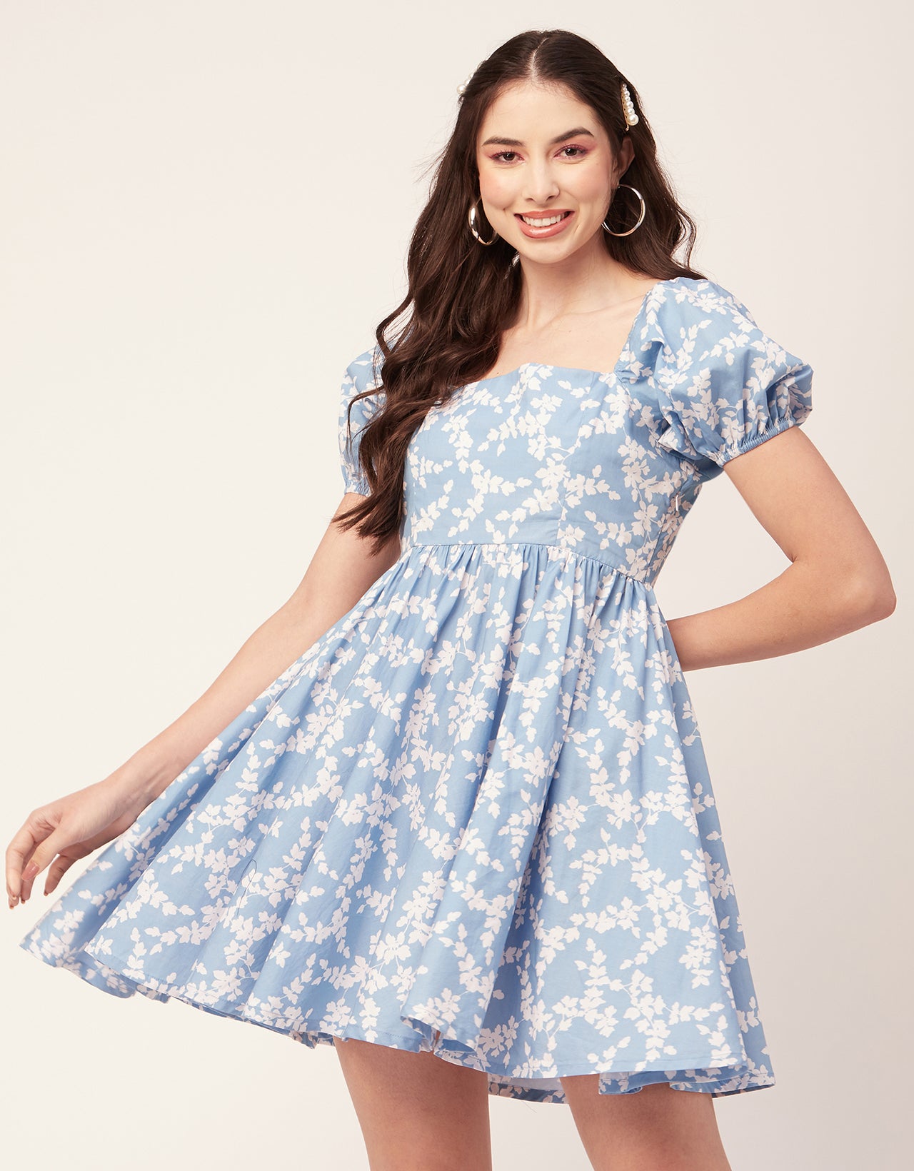 Printed Flared Mini Dress, Square