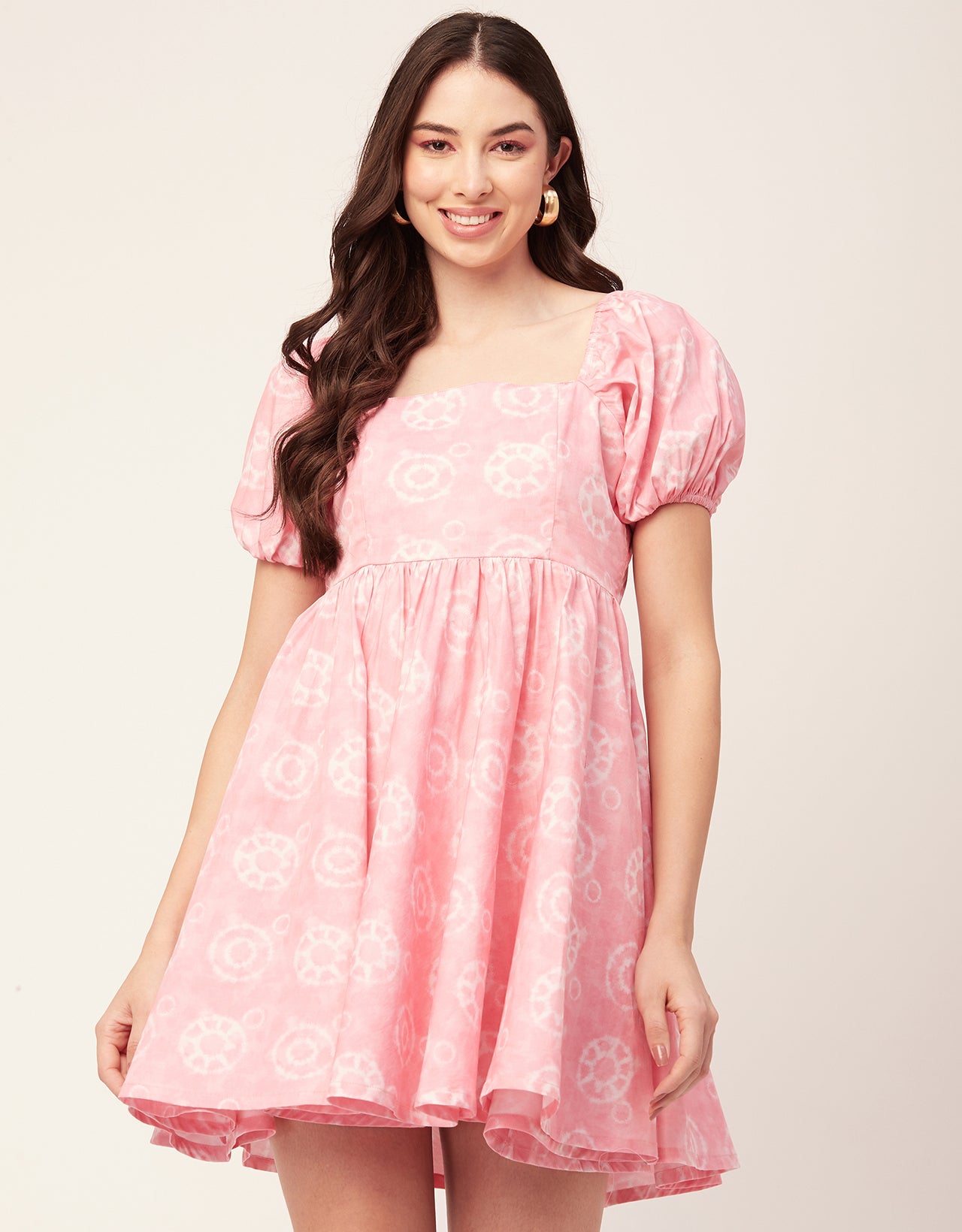 Printed Flared Mini Dress, Square