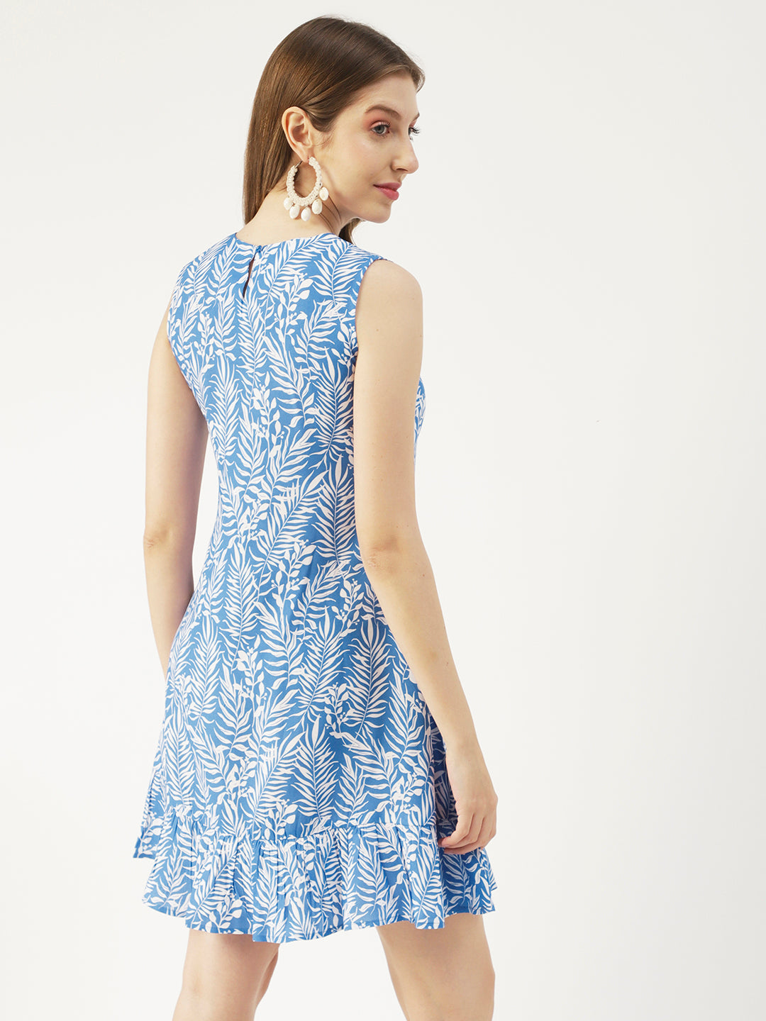 Printed Sleeveless Mini Dress, Frilled