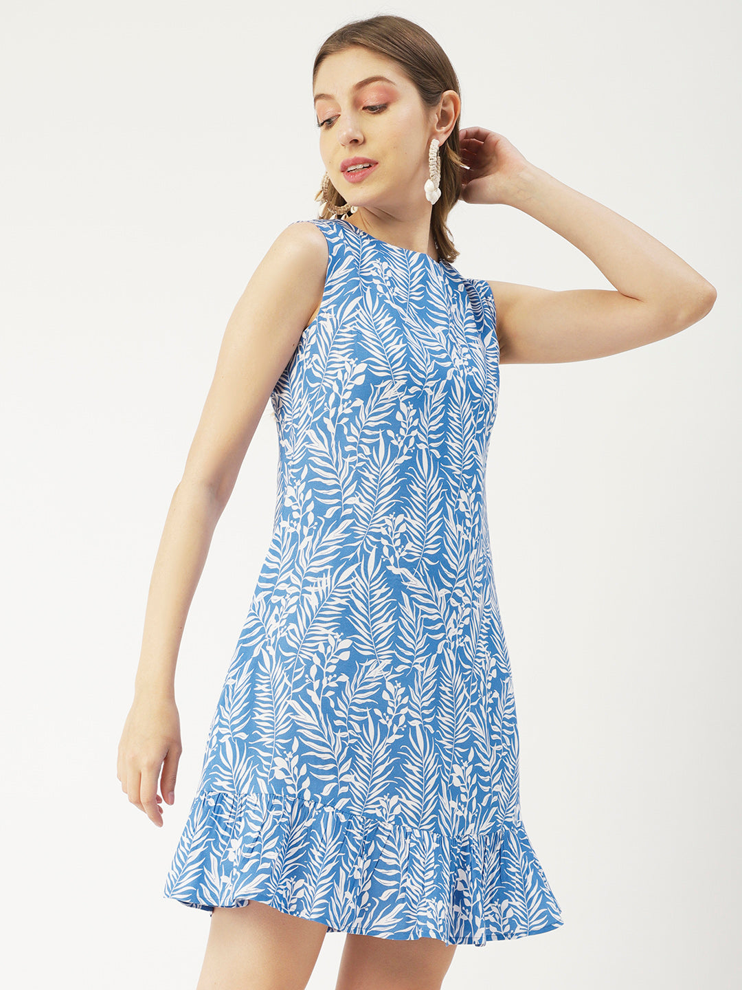 Printed Sleeveless Mini Dress, Frilled