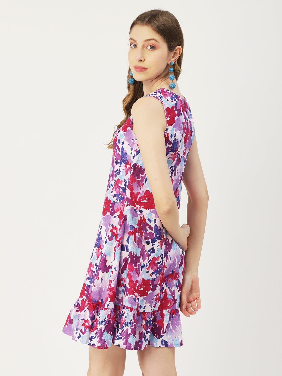 Printed Sleeveless Mini Dress, Frilled