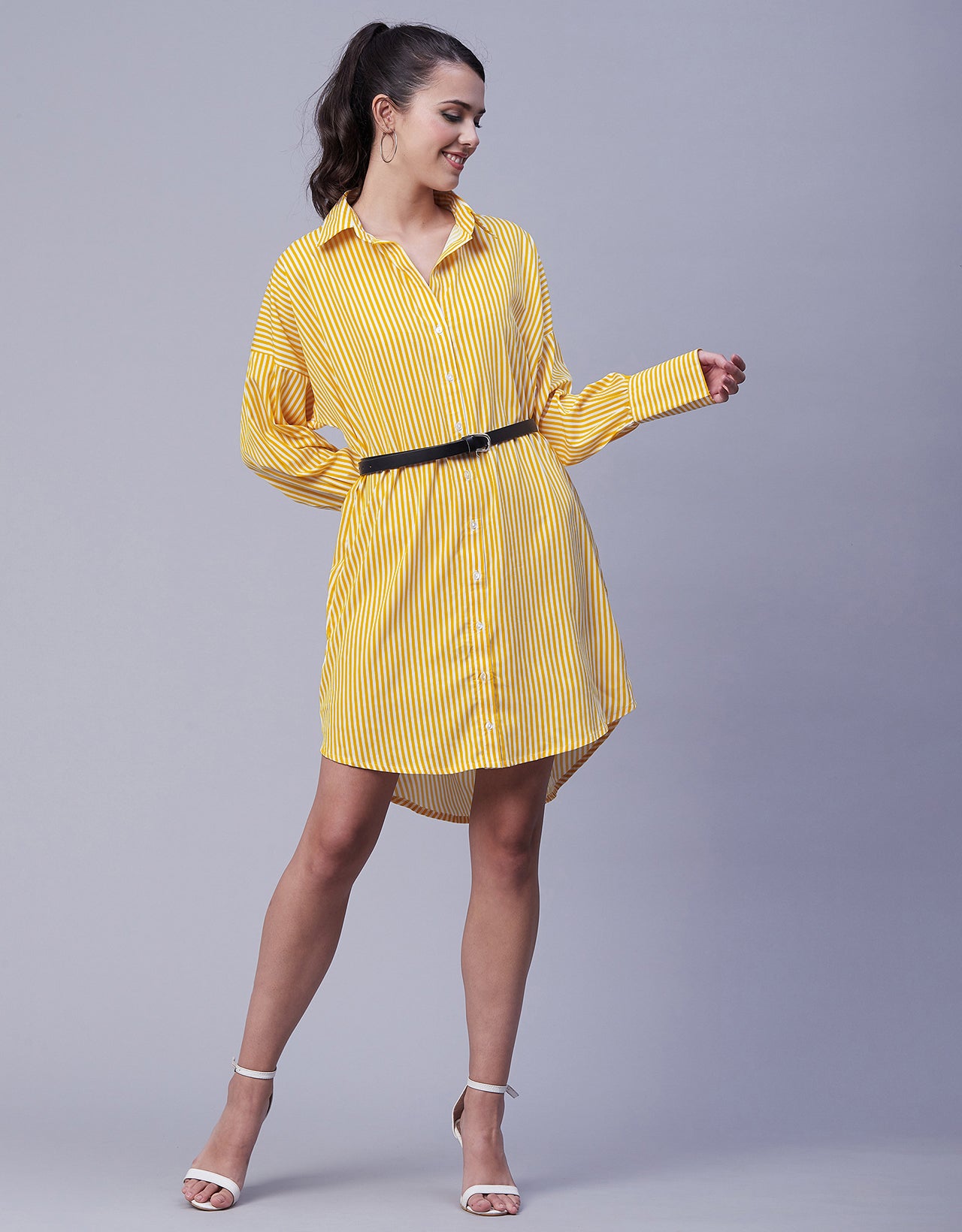 Printed Shirt Dress, Long Sleeves