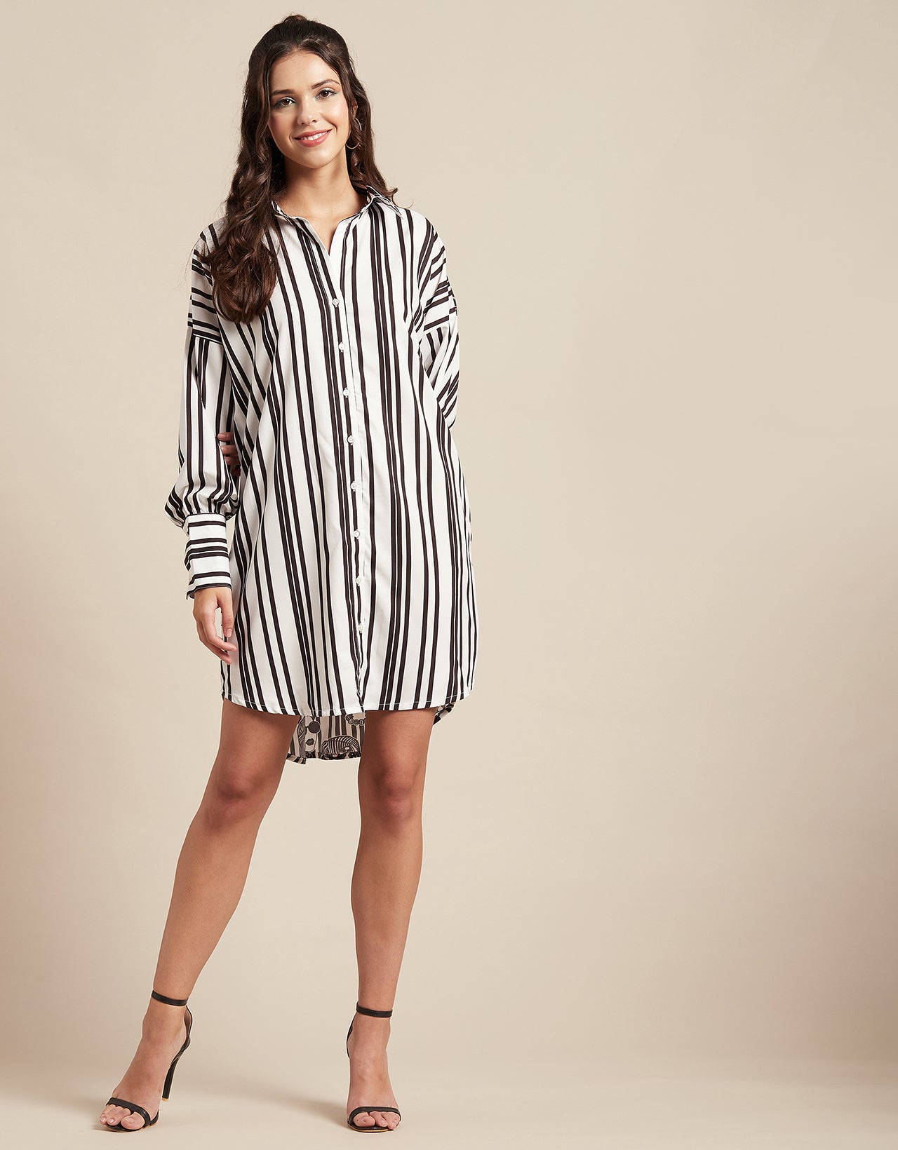 Printed Shirt Dress, Long Sleeves