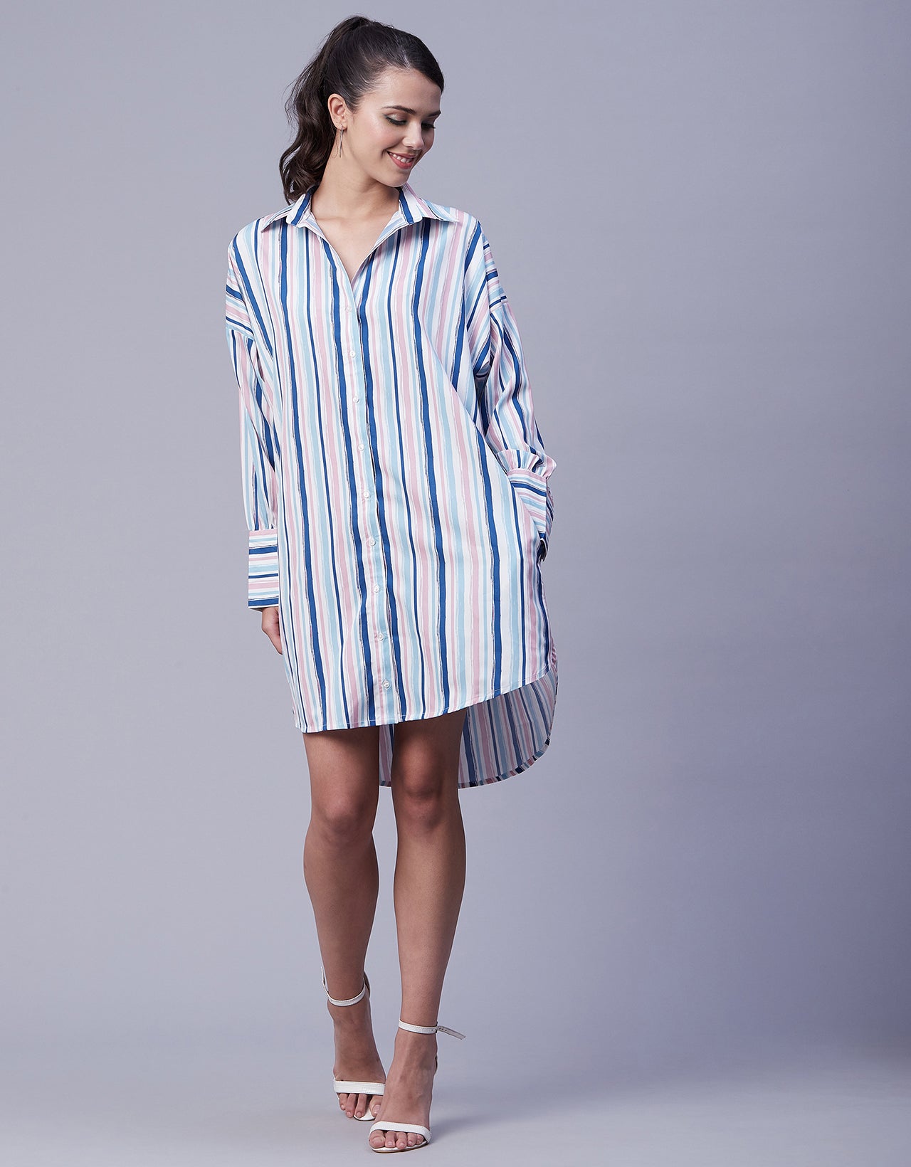 Printed Shirt Dress, Long Sleeves