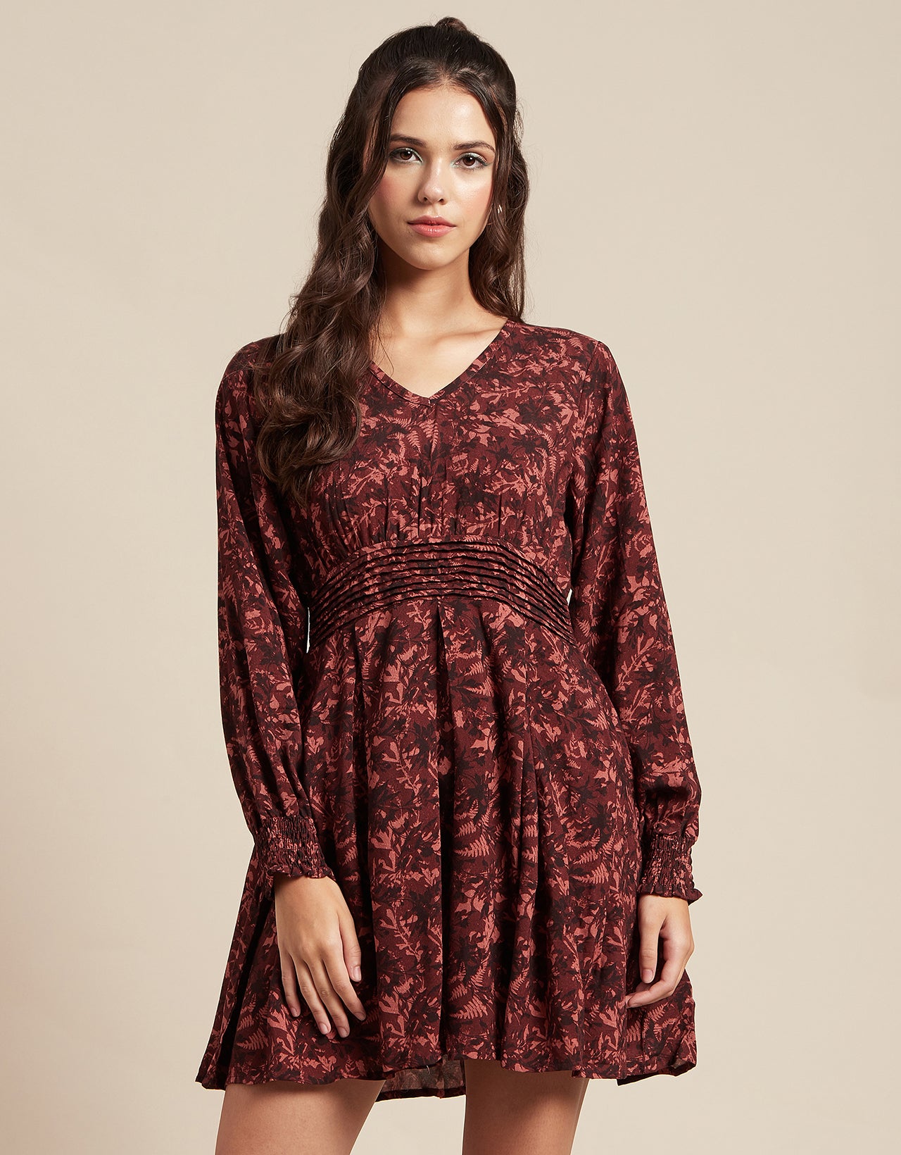 Printed Viscose Dress, Balloon Waist