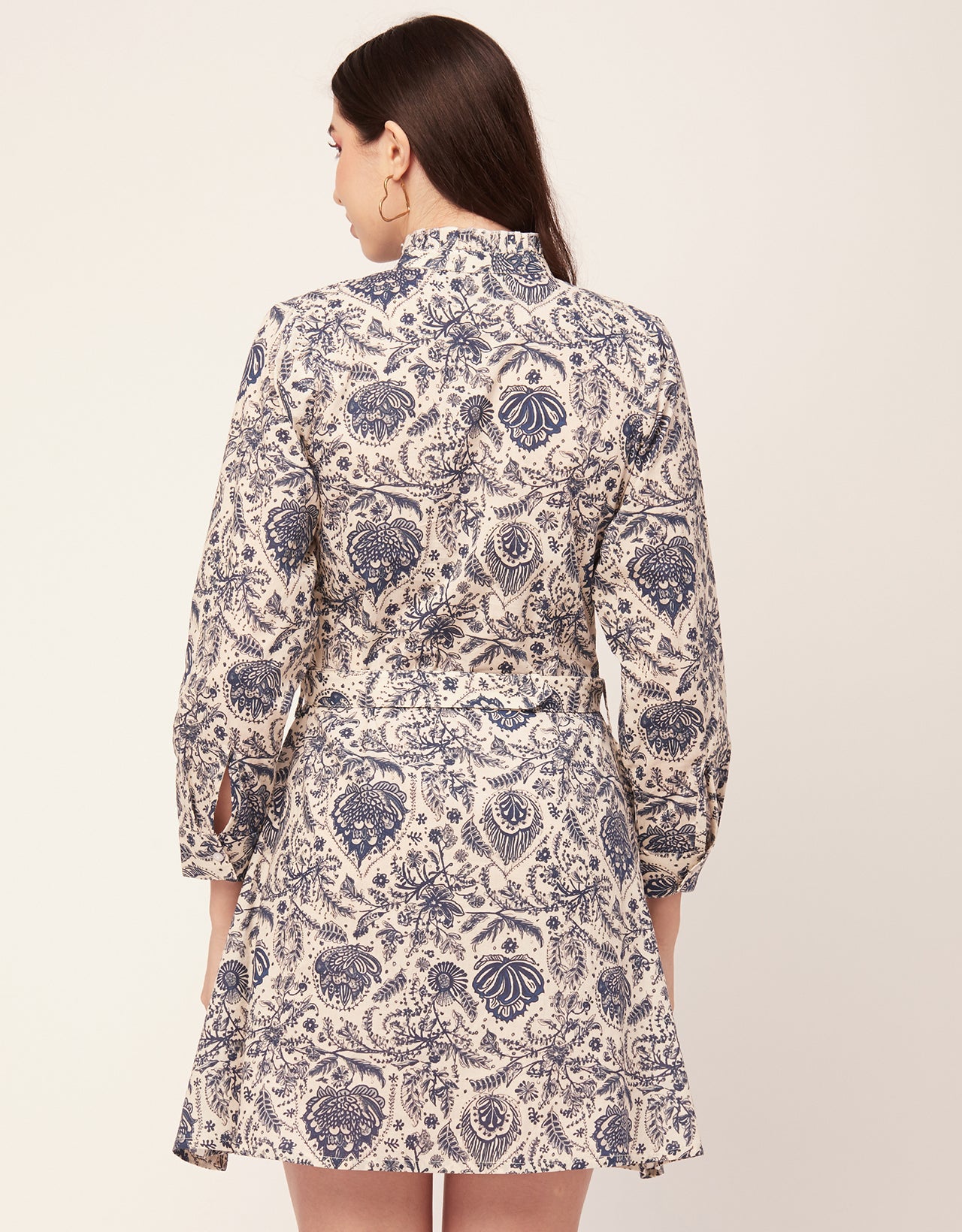 Printed Cotton Dress, Ruffled Collar