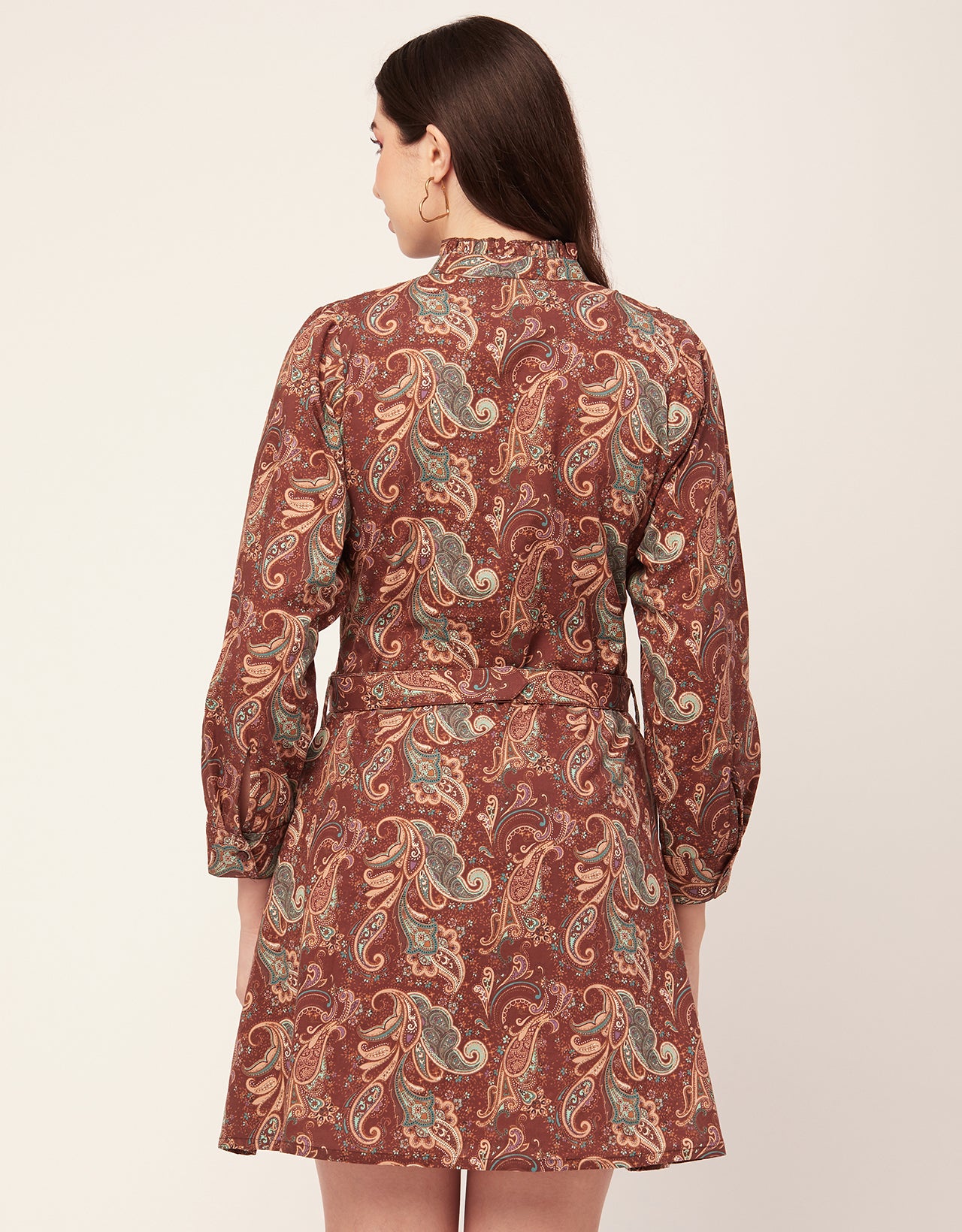 Printed Cotton Dress, Ruffled Collar