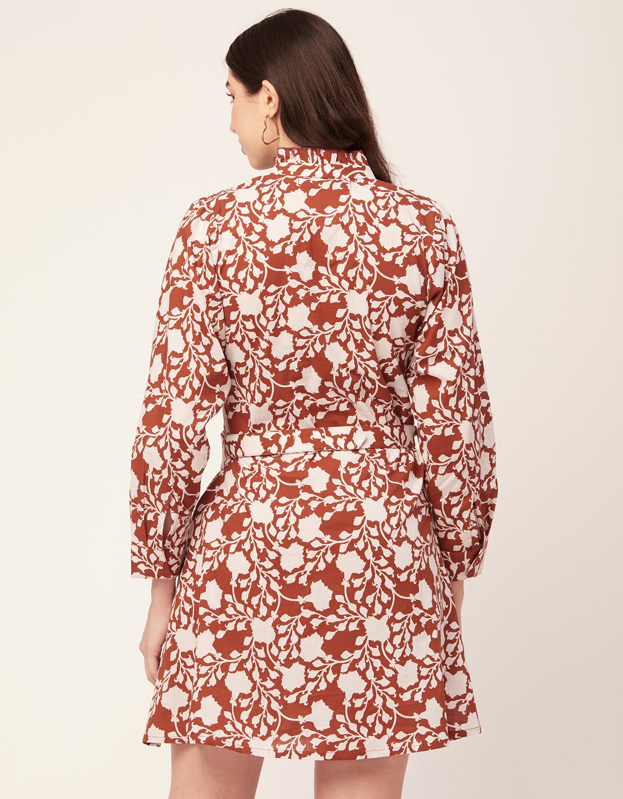 Printed Cotton Dress, Ruffled Collar