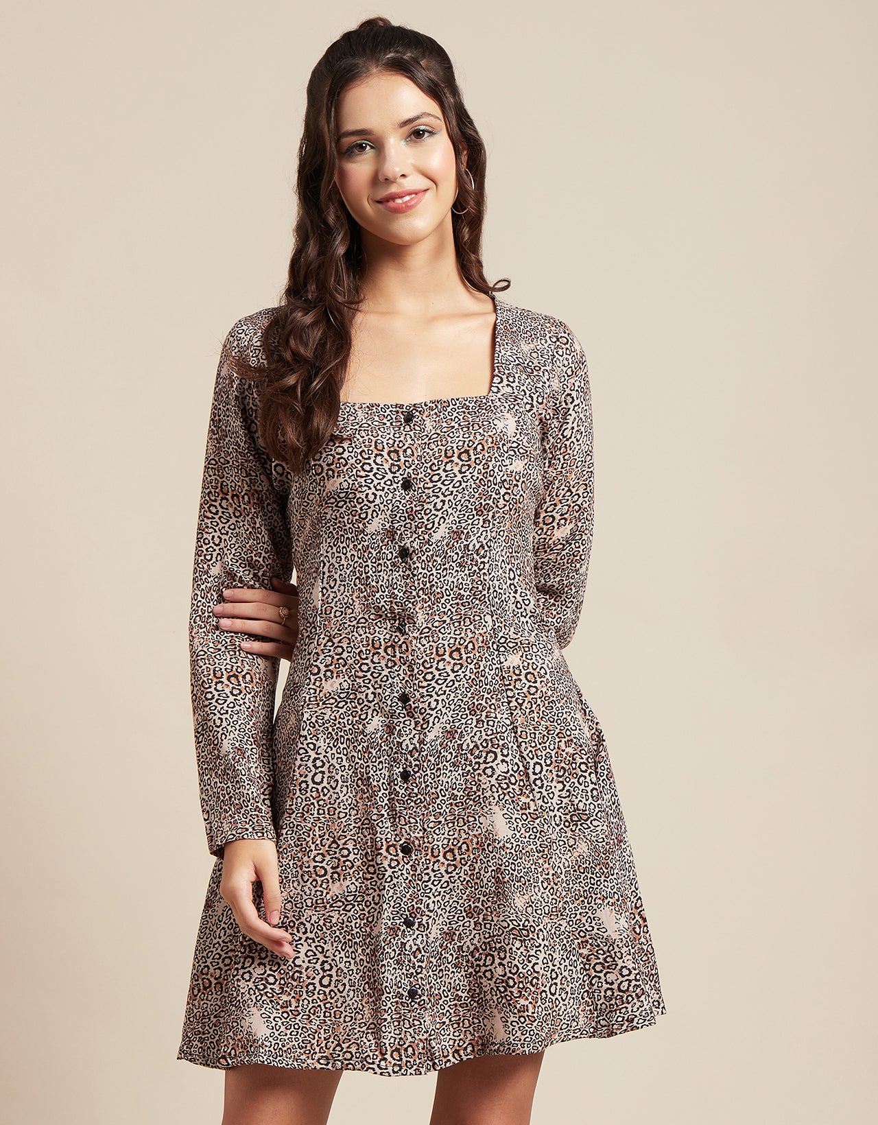 Long Sleeves Dress, Square Neck