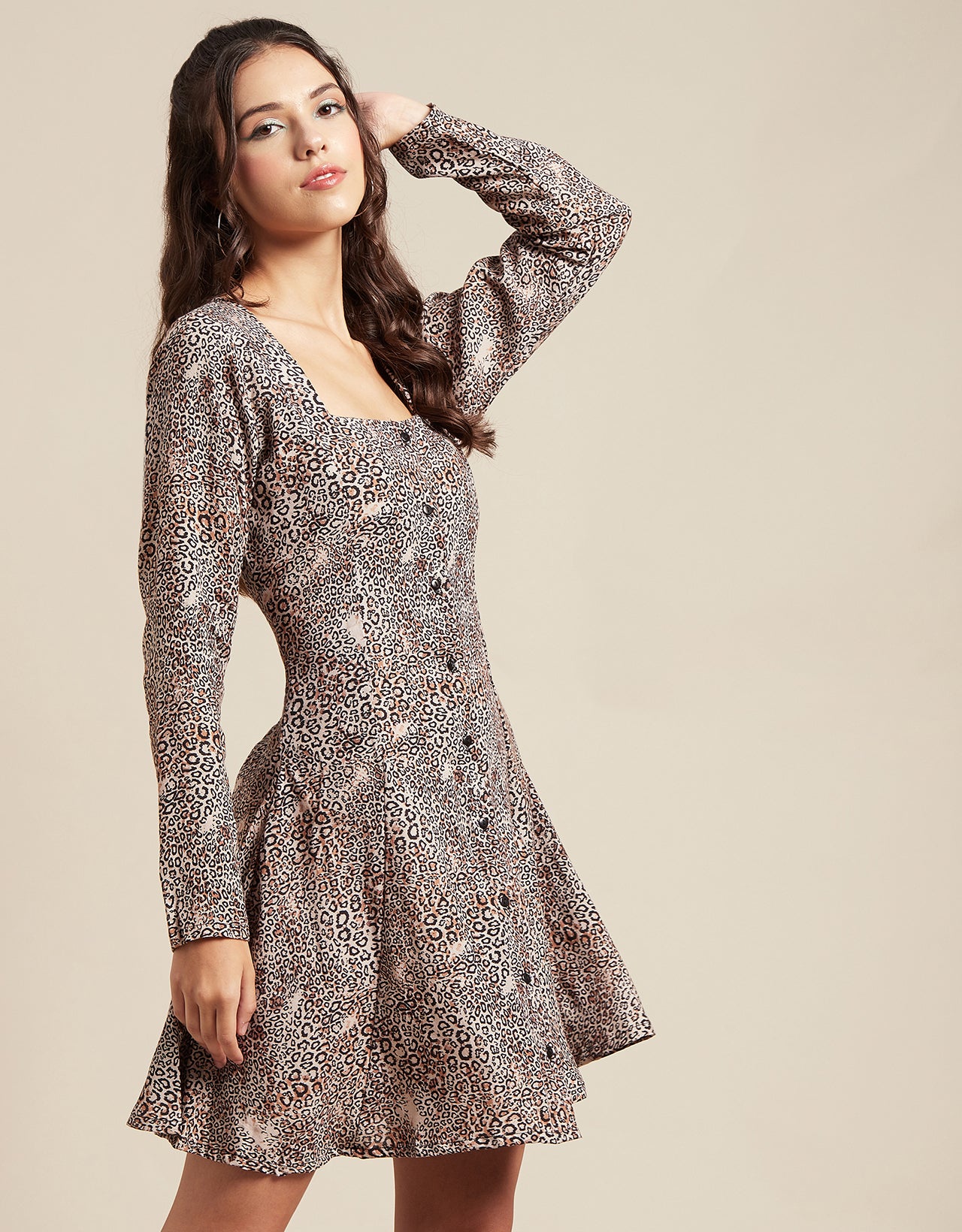 Long Sleeves Dress, Square Neck