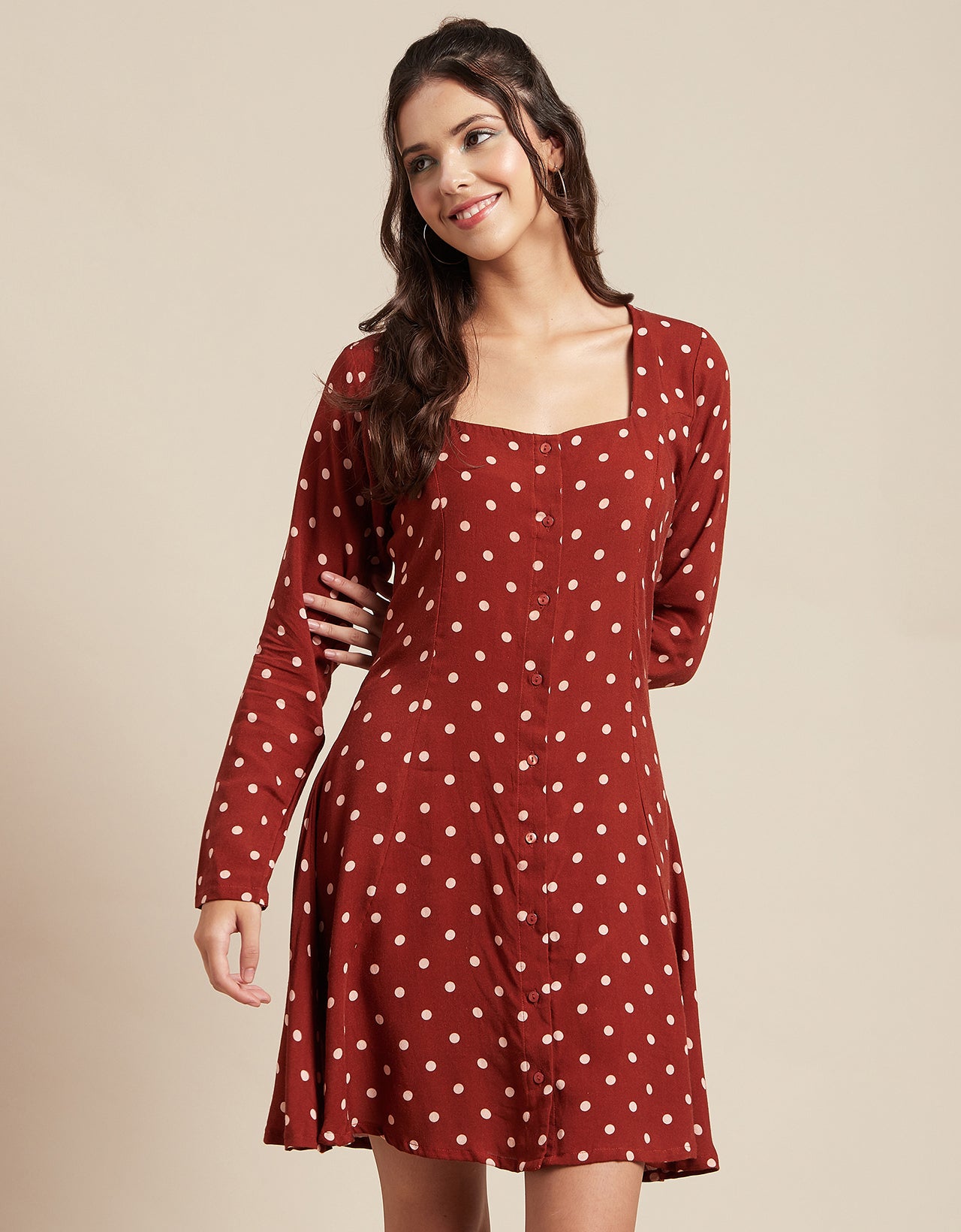 Long Sleeves Dress, Square Neck