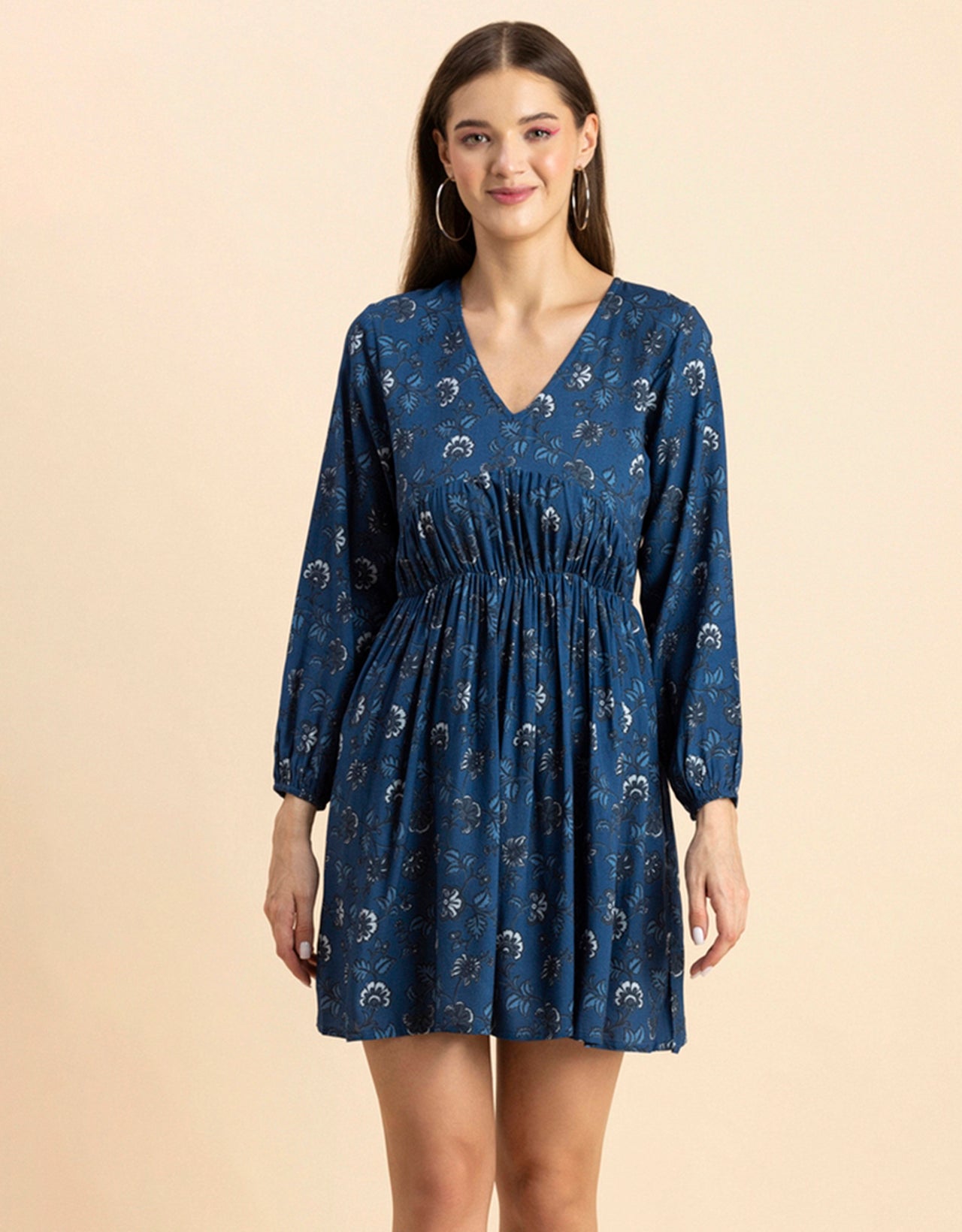 Printed Viscose Dress, Long Sleeves