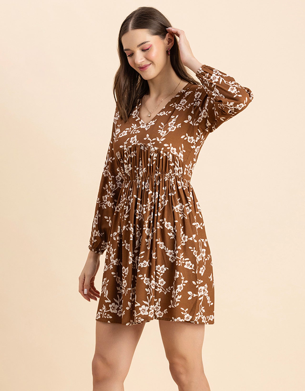 Printed Viscose Dress, Long Sleeves