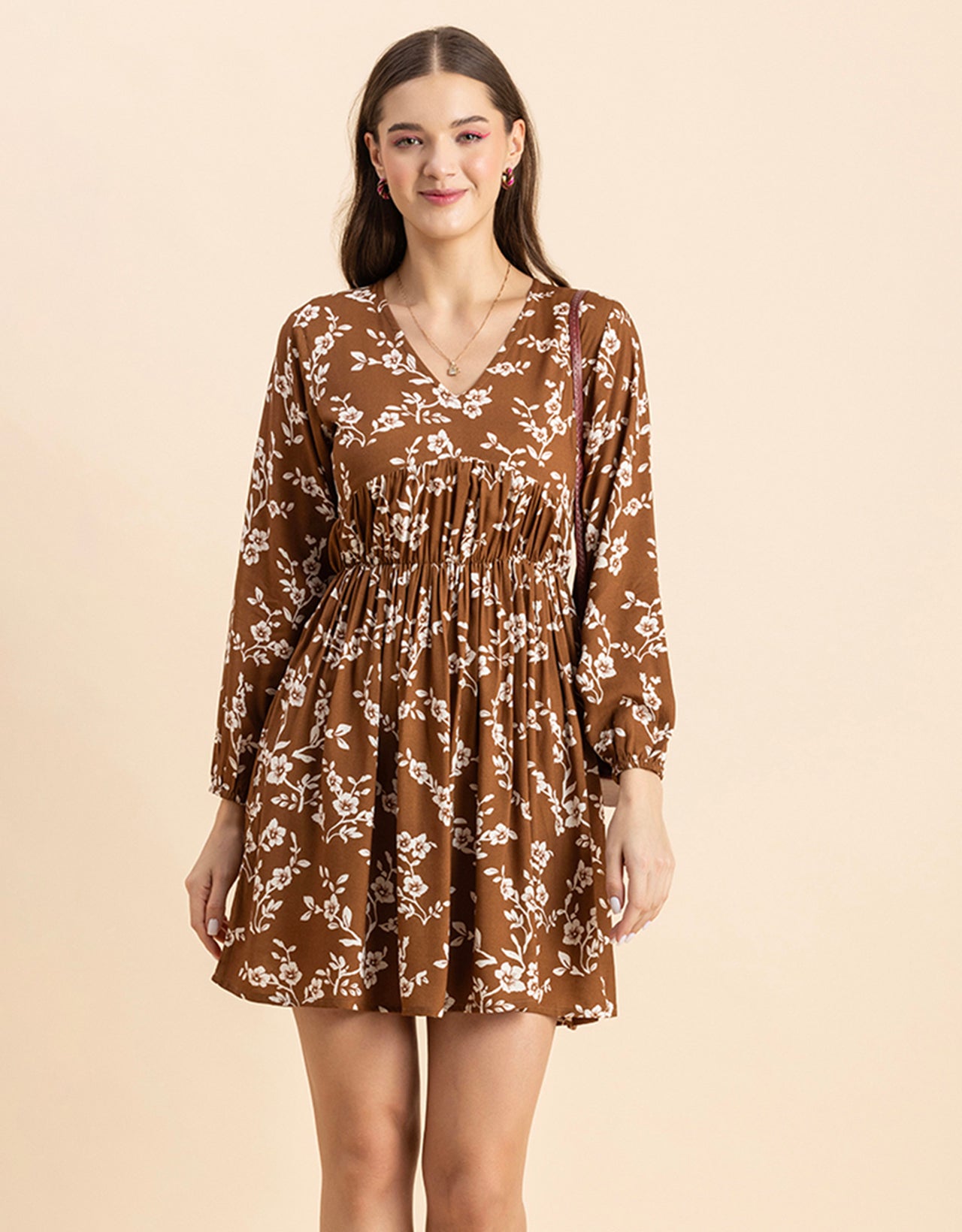 Printed Viscose Dress, Long Sleeves
