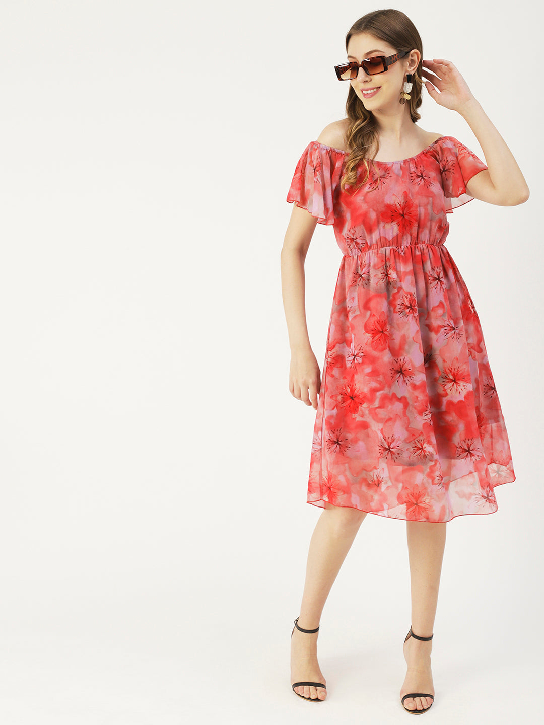 Off-Shoulder Midi Dress, Cinched
