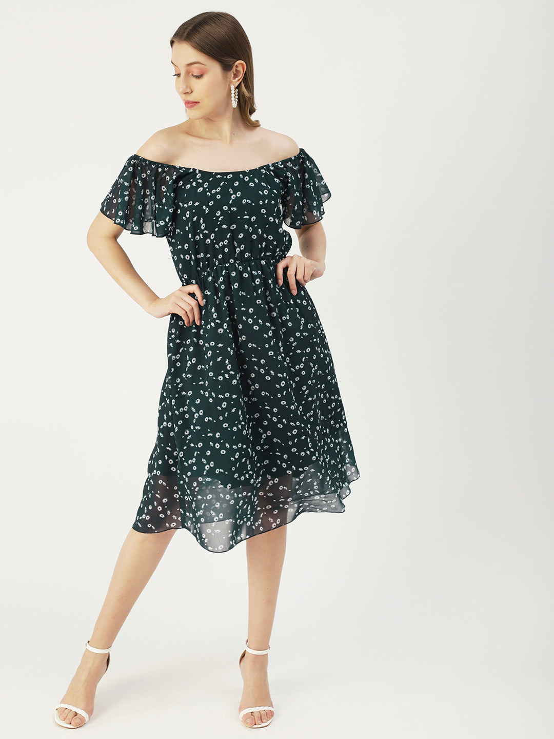 Off-Shoulder Midi Dress, Cinched