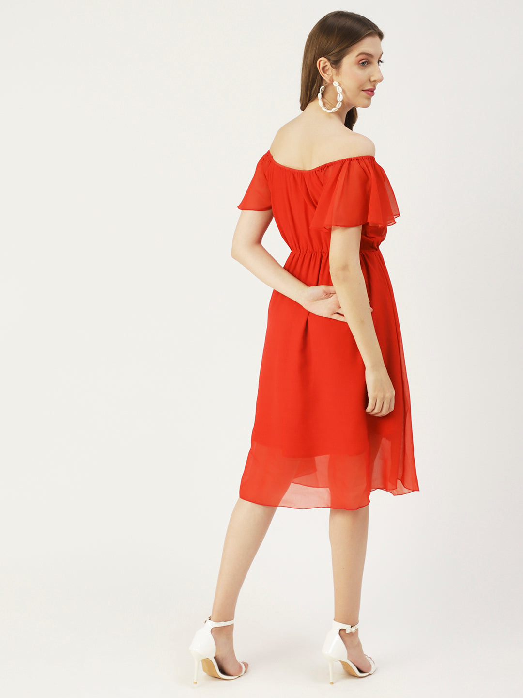 Off-Shoulder Midi Dress, Cinched