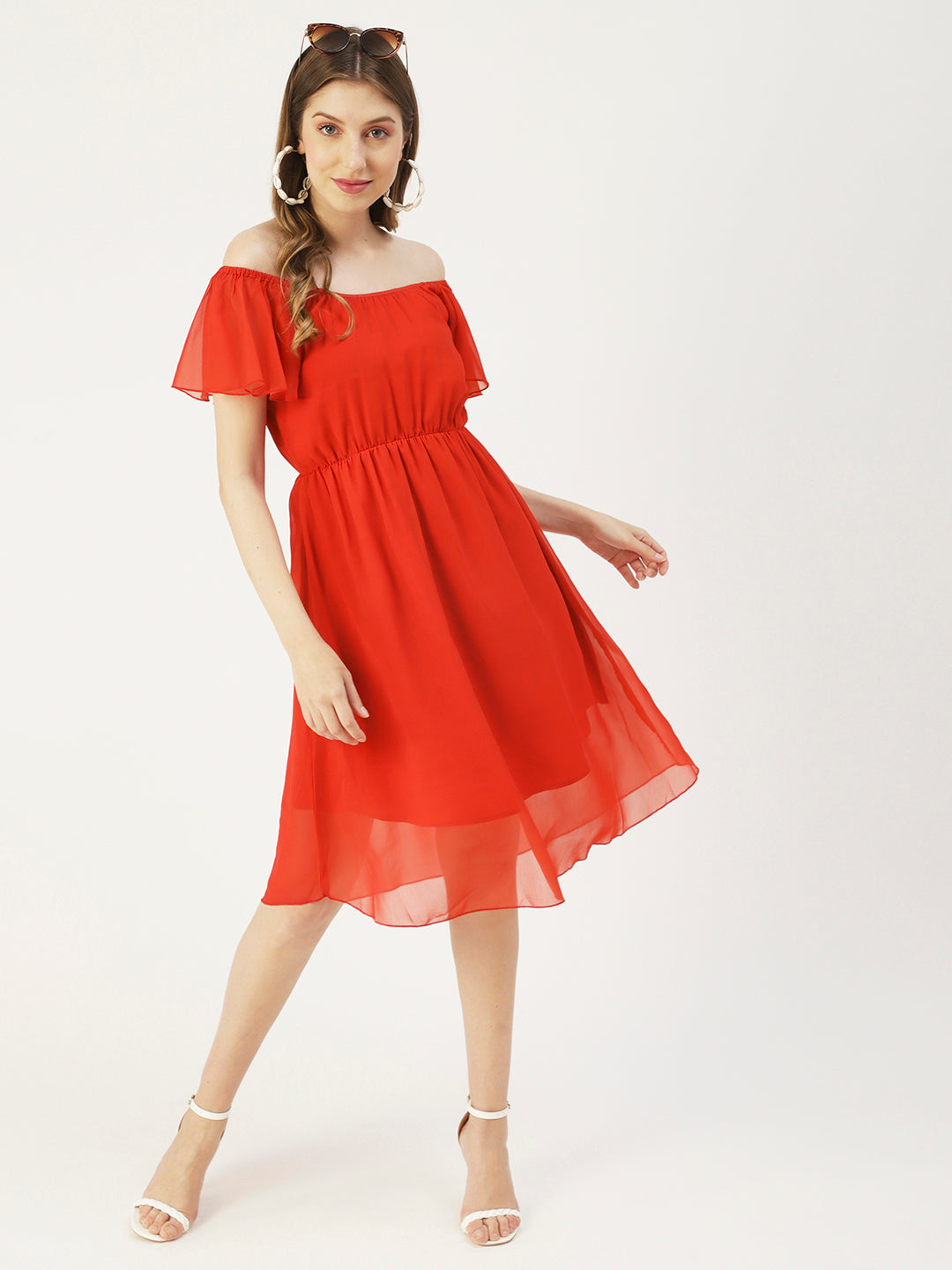 Off-Shoulder Midi Dress, Cinched