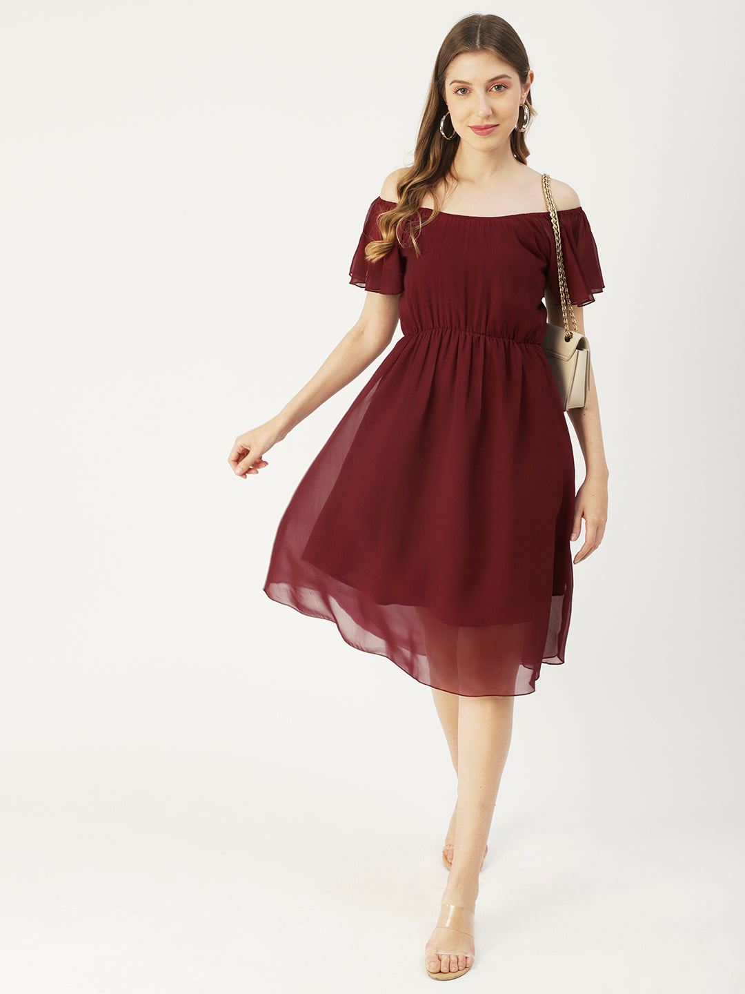 Off-Shoulder Midi Dress, Cinched
