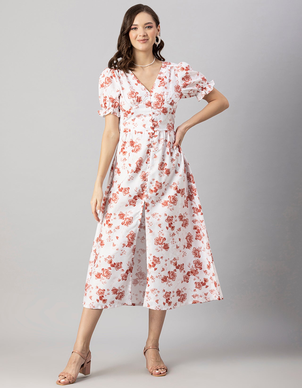 Printed Front Slit Midi Dress