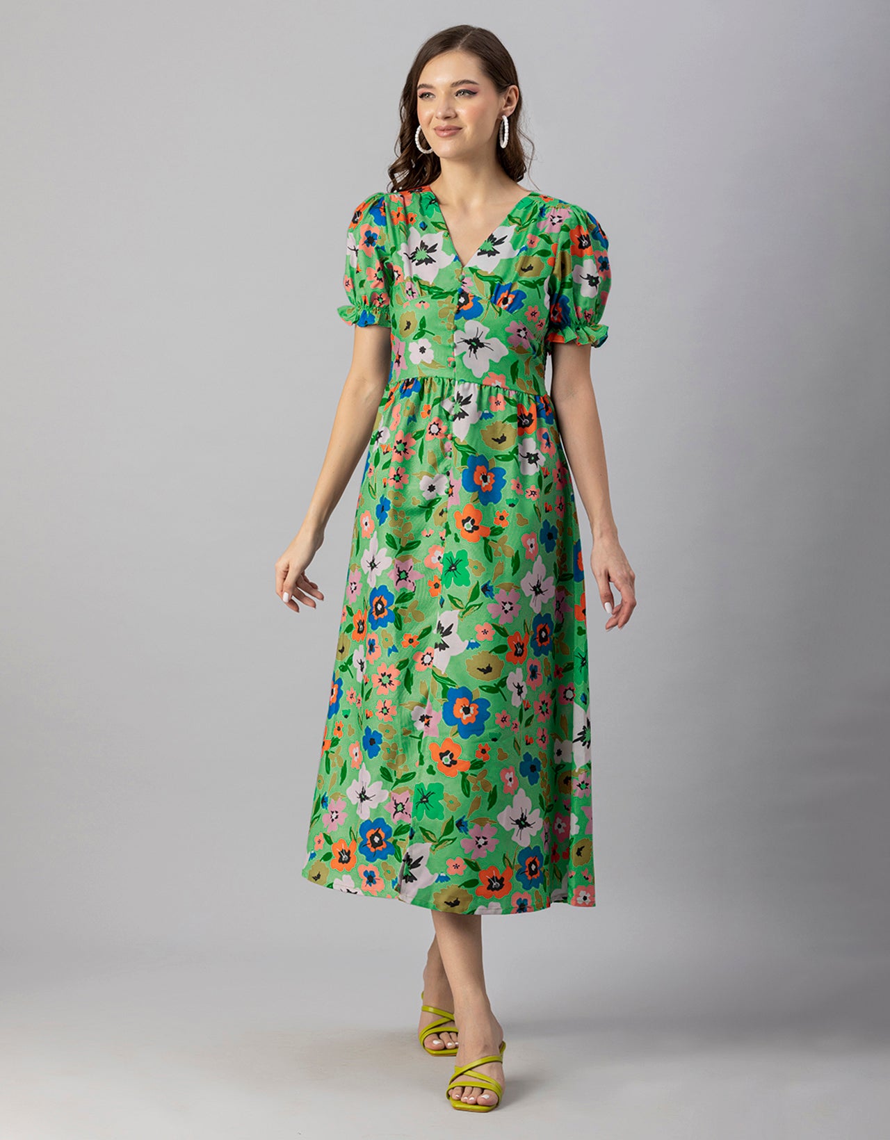 Printed Front Slit Midi Dress