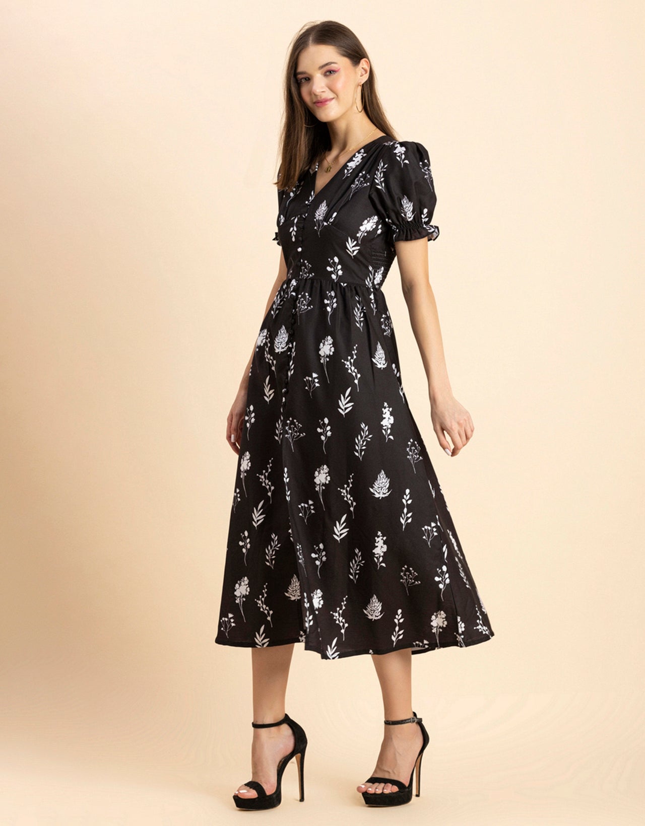 Printed Front Slit Midi Dress