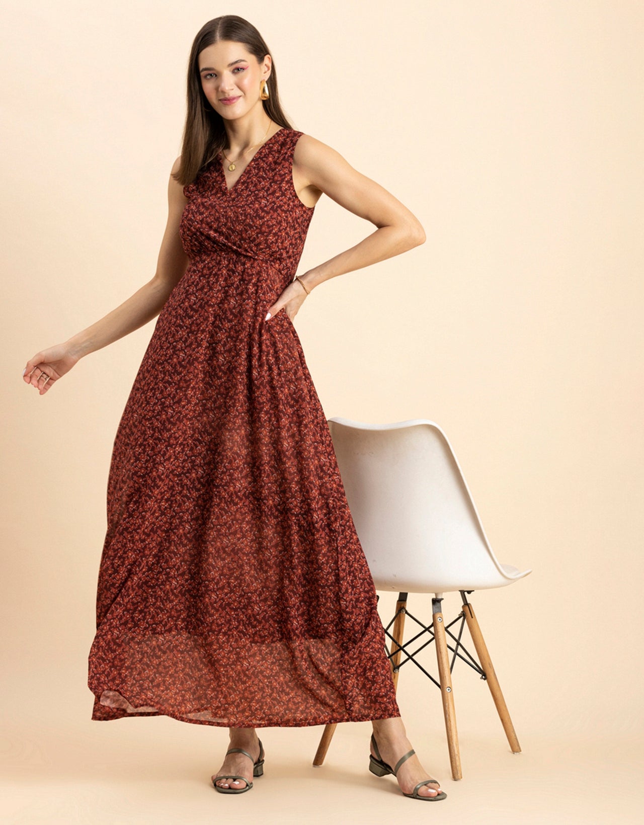 Printed Sleeveless Maxi Dress