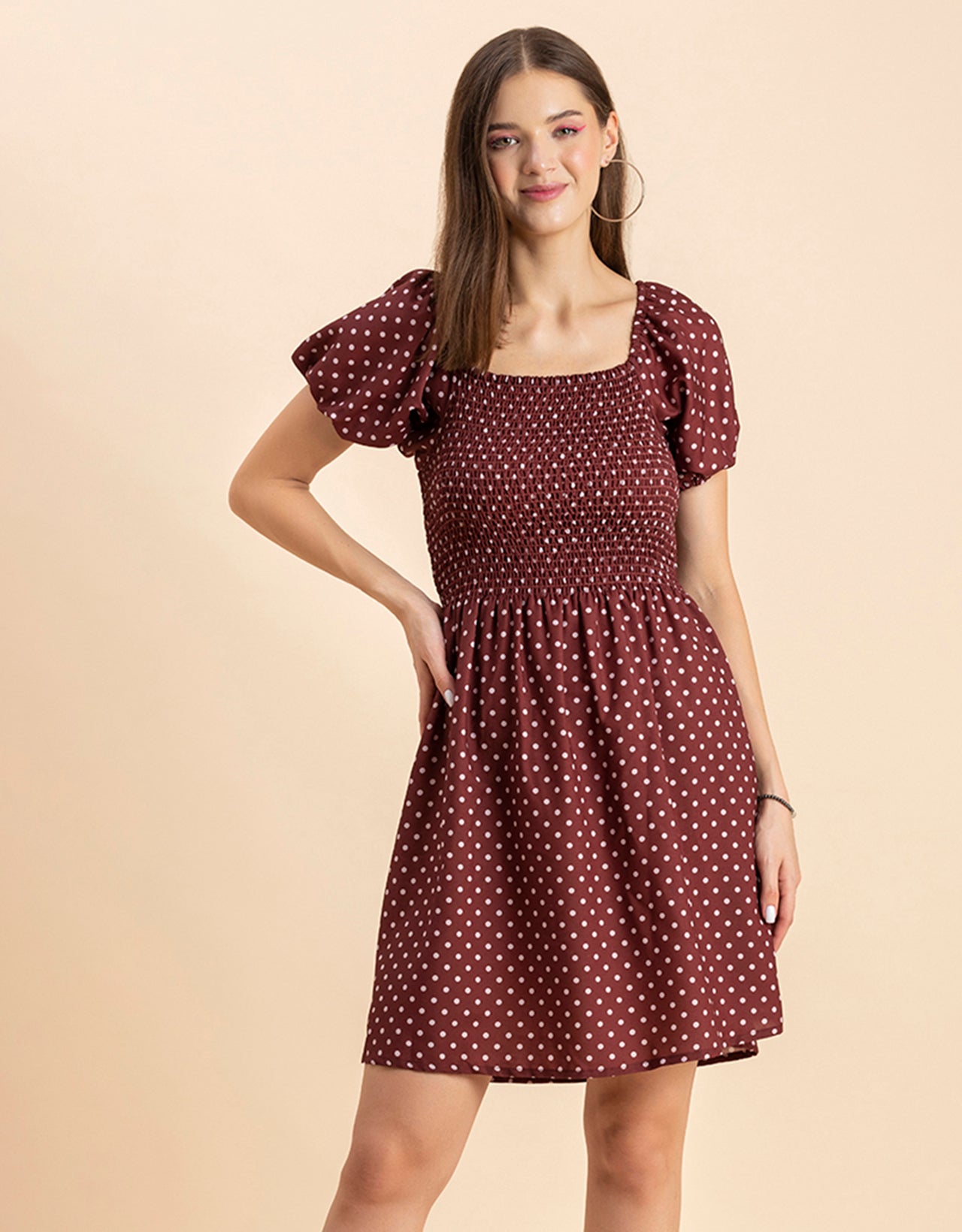 Printed Square Neck Puffed Dress
