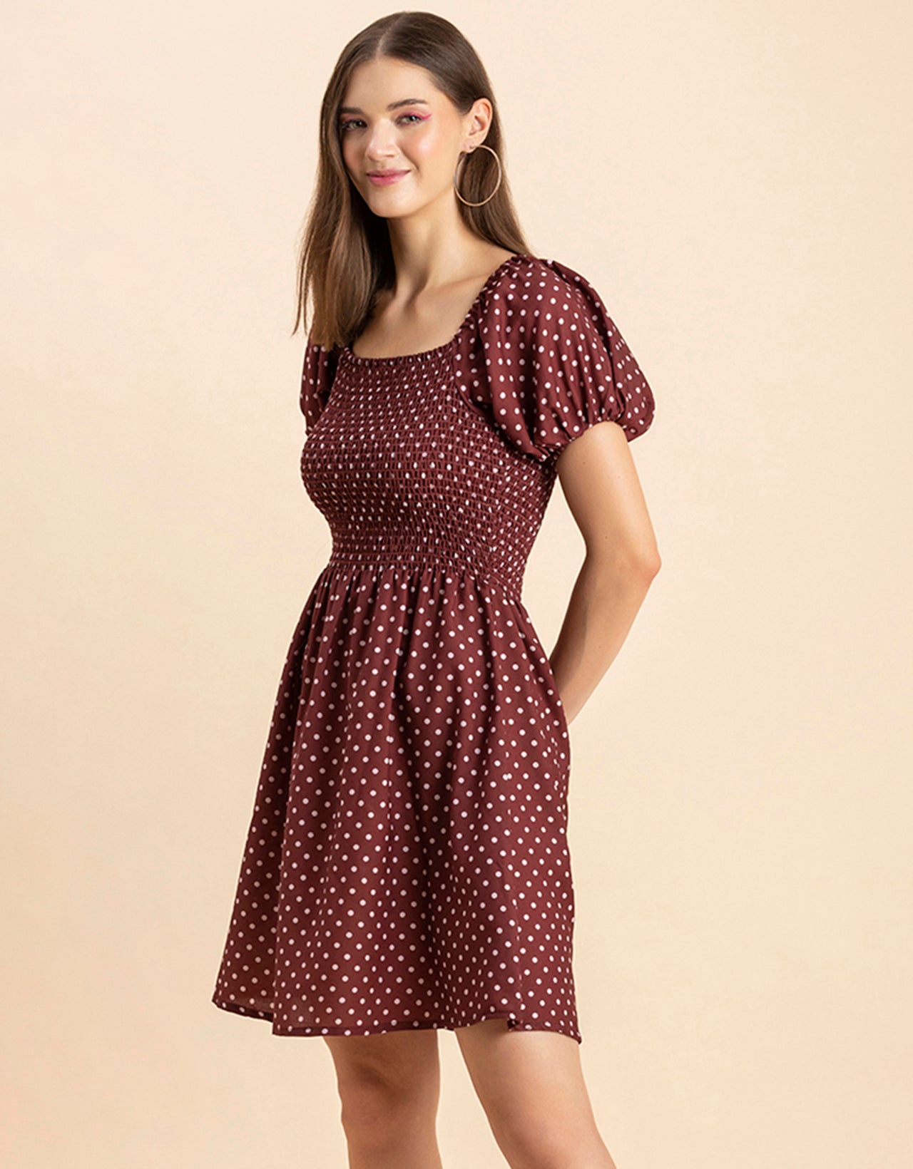 Printed Square Neck Puffed Dress