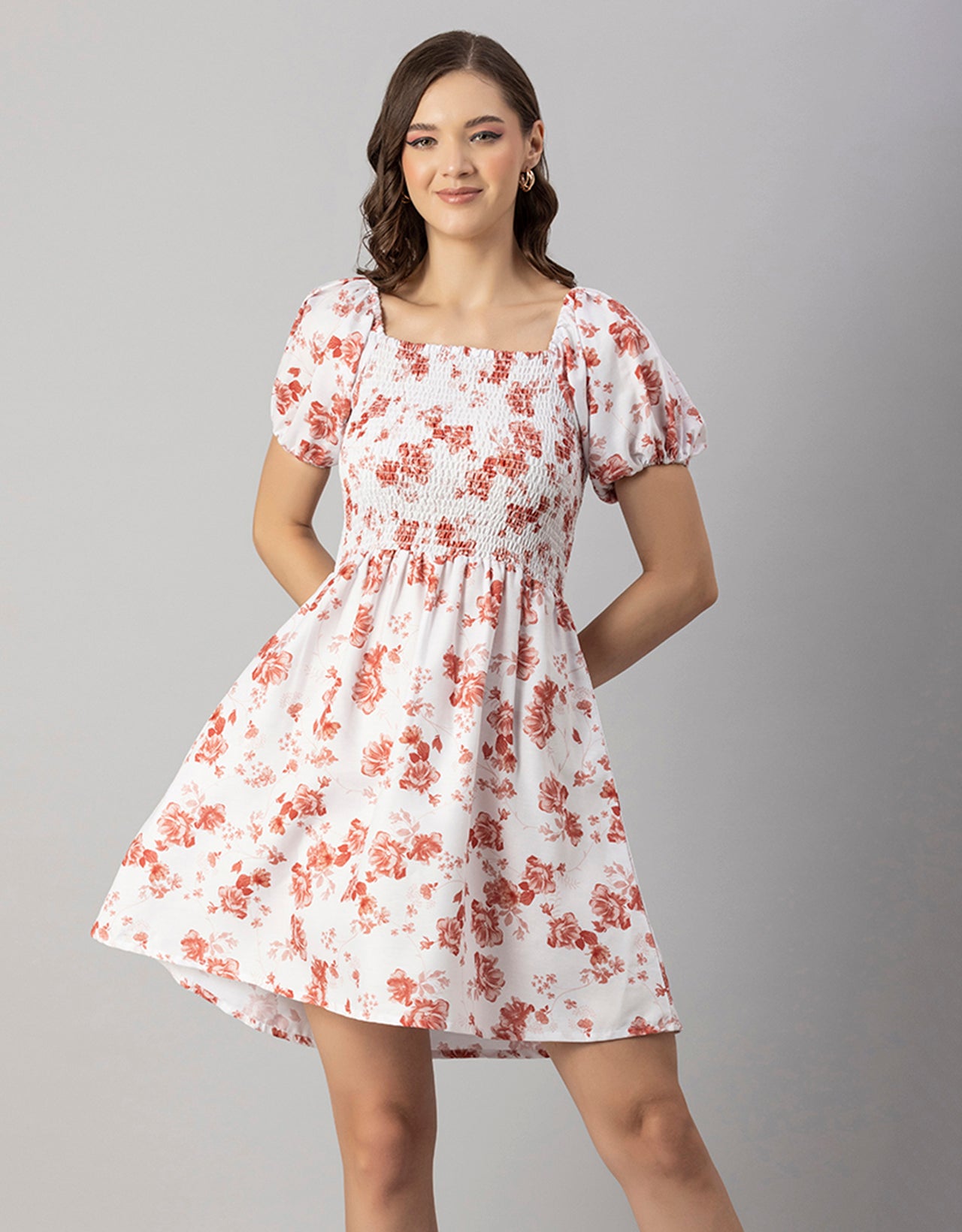 Printed Square Neck Puffed Dress