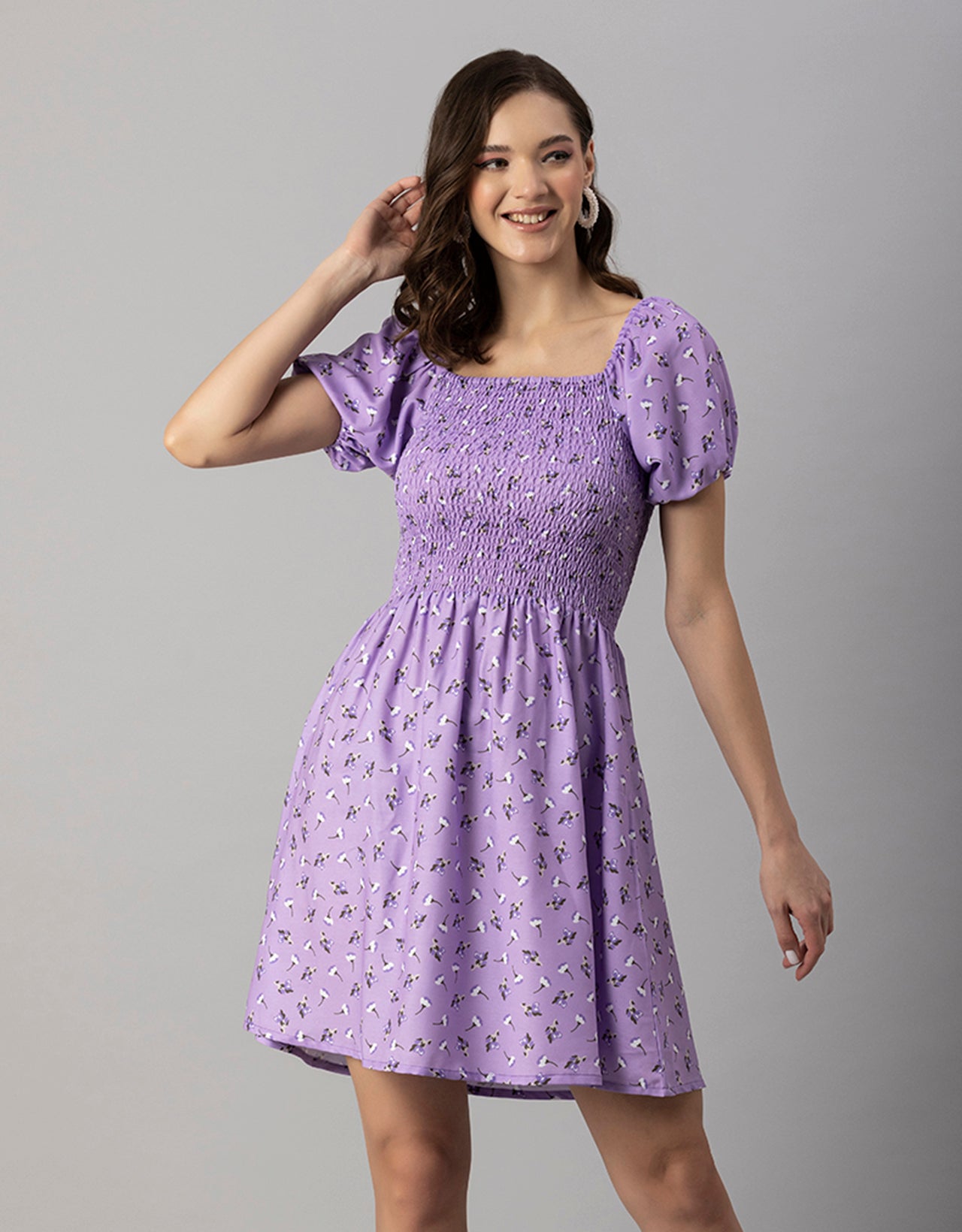 Printed Square Neck Puffed Dress