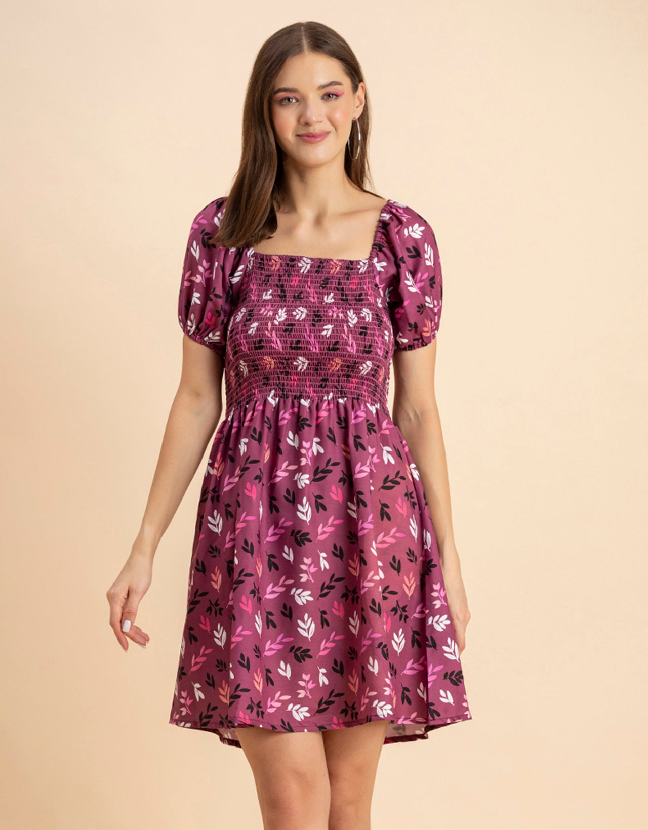 Printed Square Neck Puffed Dress