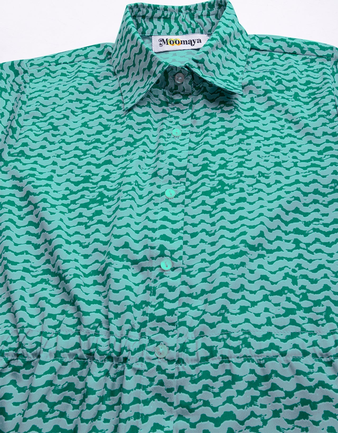 Printed Elbow Sleeves Collared Dress