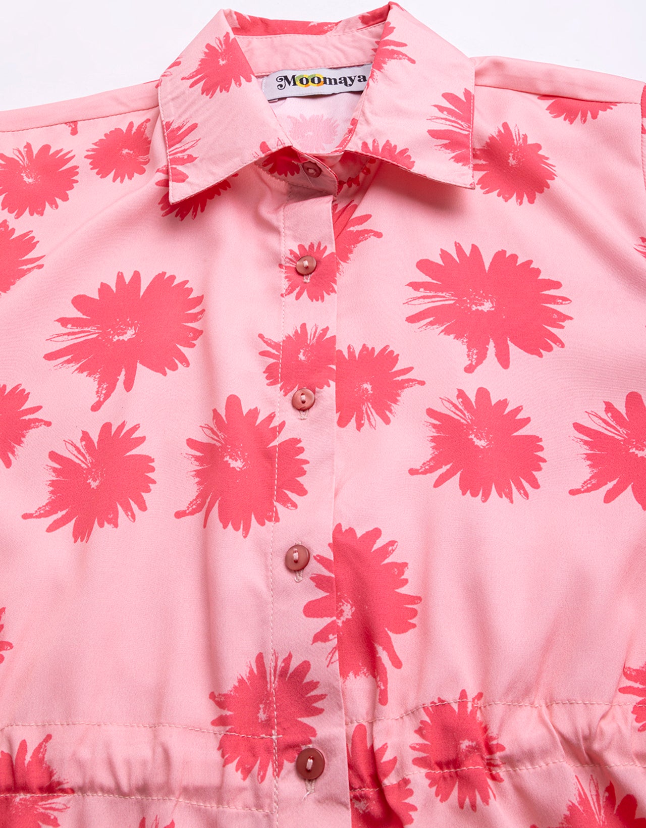 Printed Elbow Sleeves Collared Dress