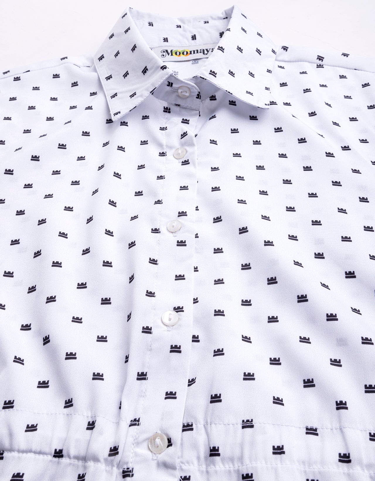 Printed Elbow Sleeves Collared Dress