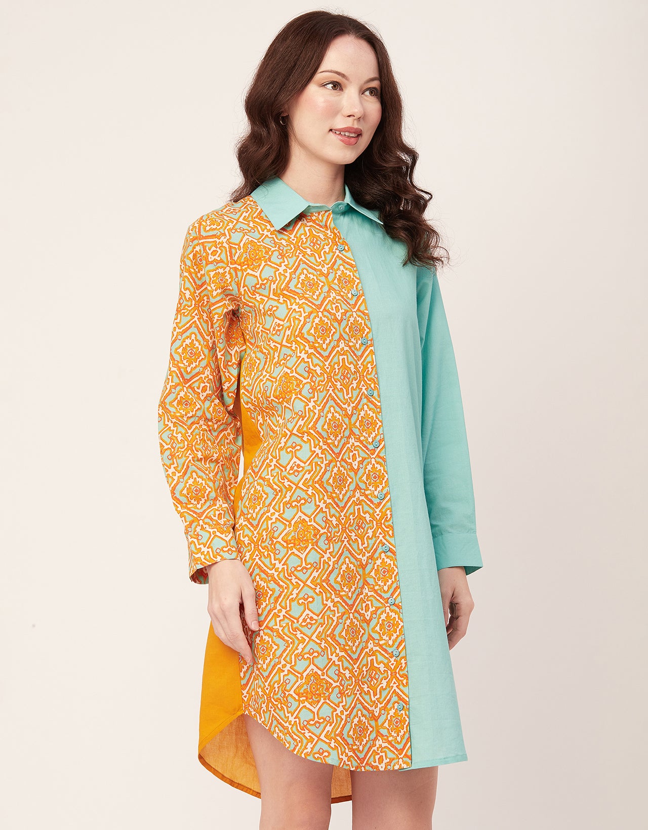 Printed Button Down Midi Shirt