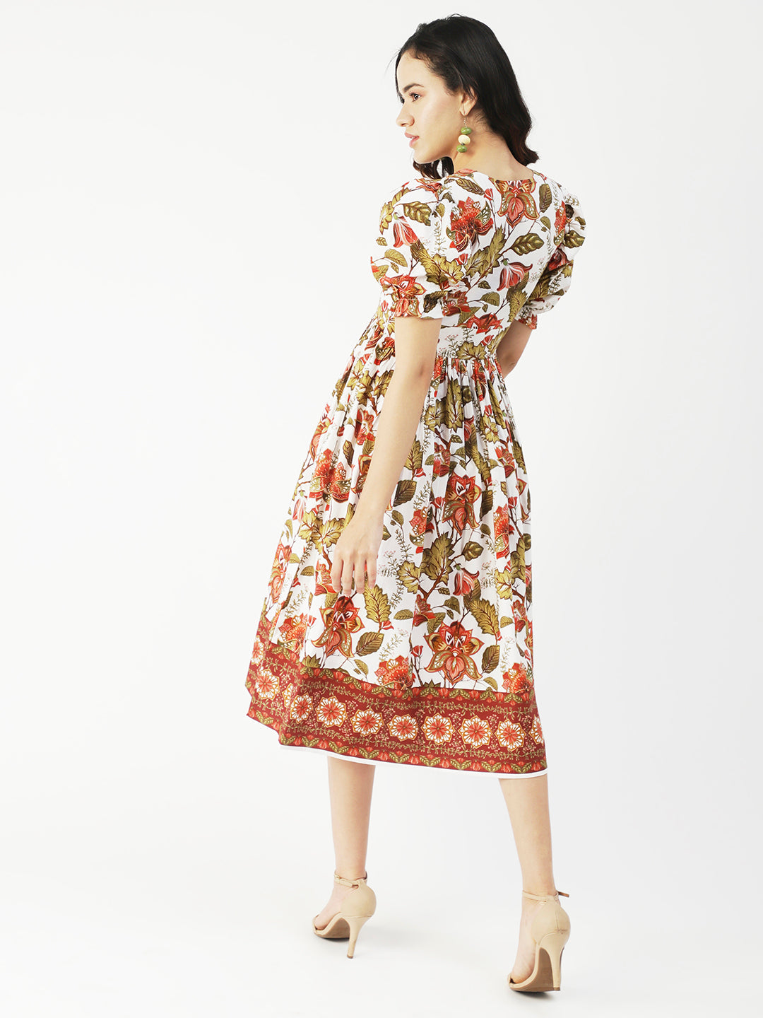 Cotton Flared Dress, V-Neck Maxi