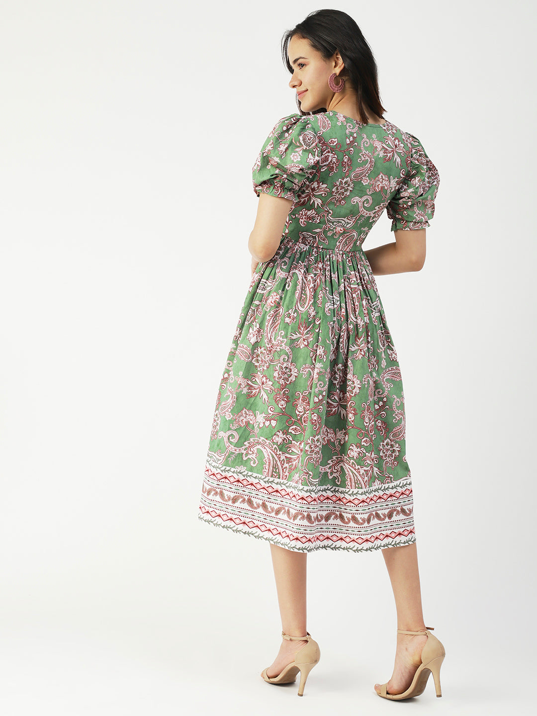 Cotton Flared Dress, V-Neck Maxi