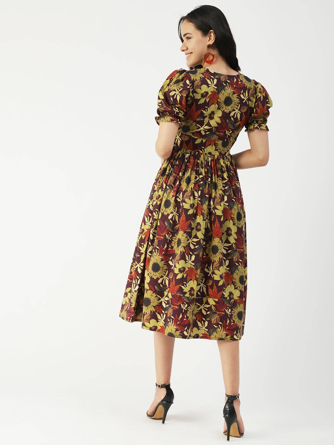 Cotton Flared Dress, V-Neck Maxi