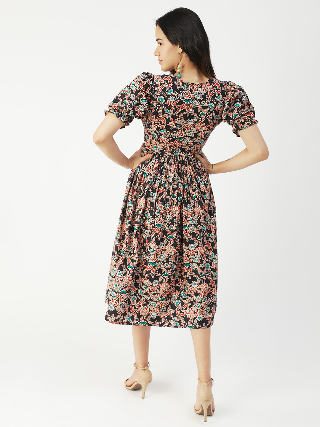 Cotton Flared Dress, V-Neck Maxi