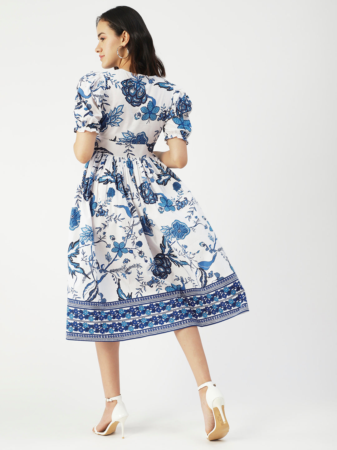 Cotton Flared Dress, V-Neck Maxi