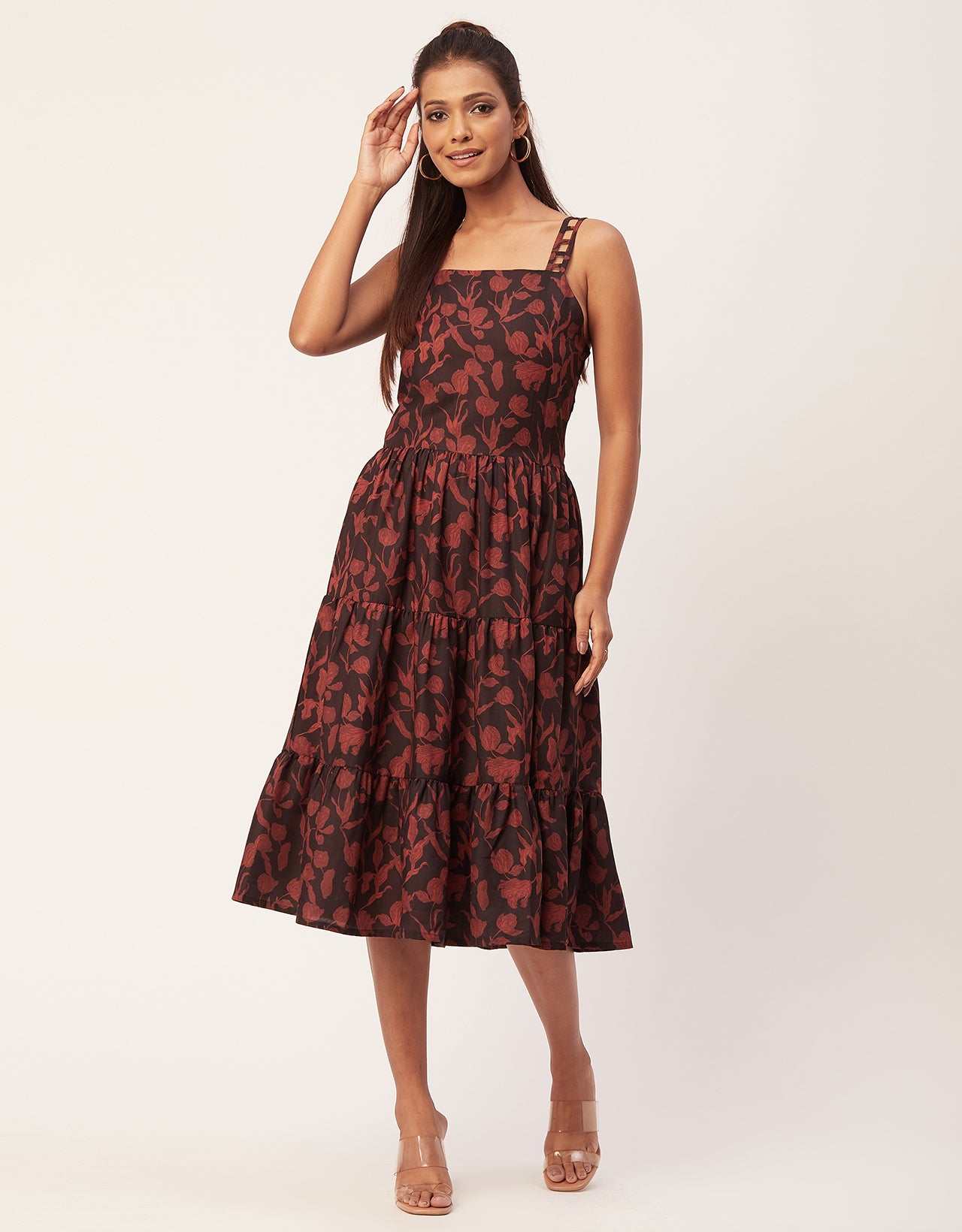 Sleeveless Tiered Dress, Strap Midi