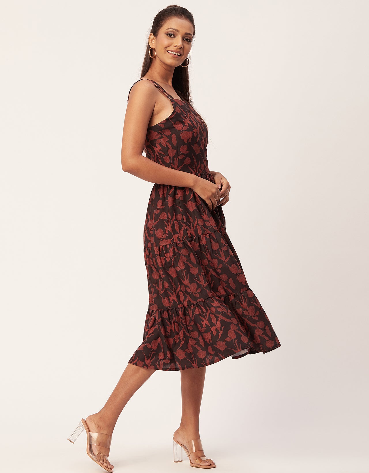 Sleeveless Tiered Dress, Strap Midi